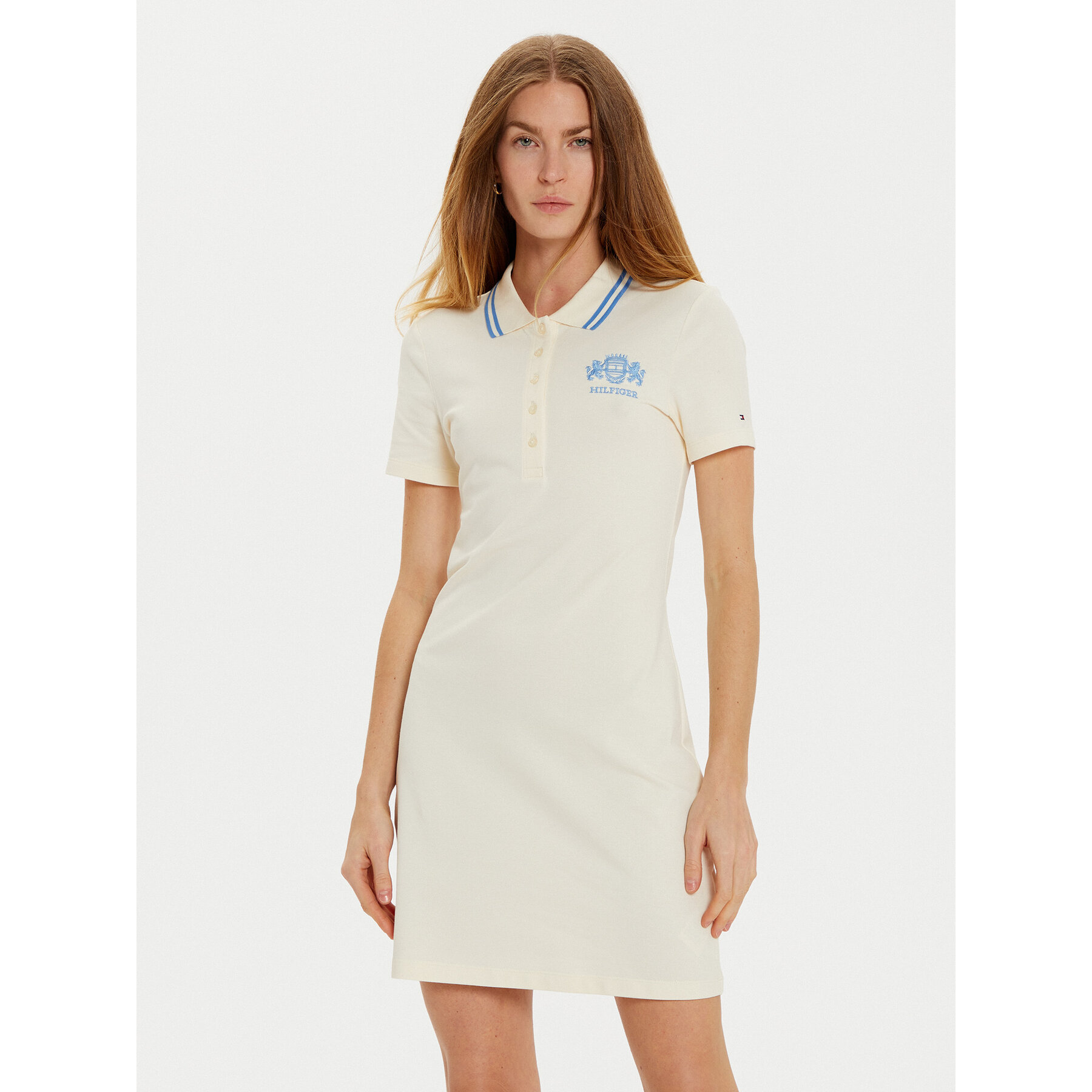 Tommy Hilfiger Kleid für den Alltag Varsity WW0WW43841 Beige Slim Fit
