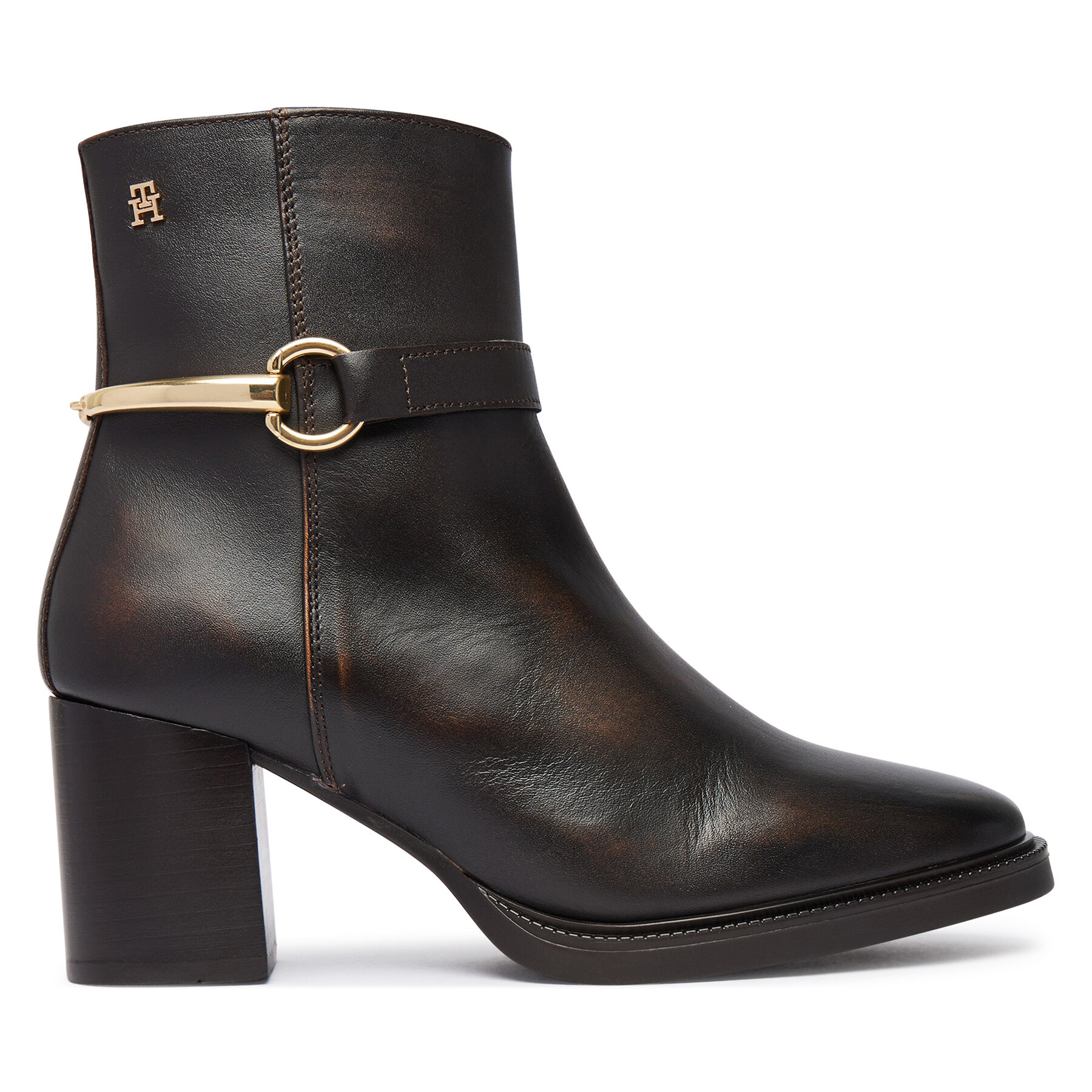 Škornji Tommy Hilfiger TH Stud Heel Riding Ankle Boot FW0FW09552 Temno rjava