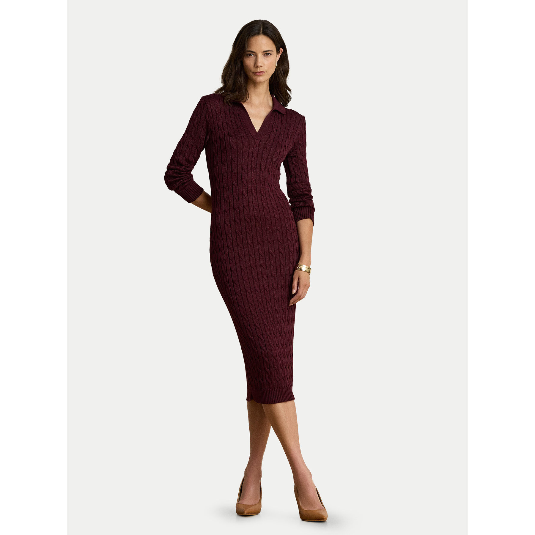 LAUREN RALPH LAUREN Strickkleid 200B34422003 Dunkelrot Slim Fit