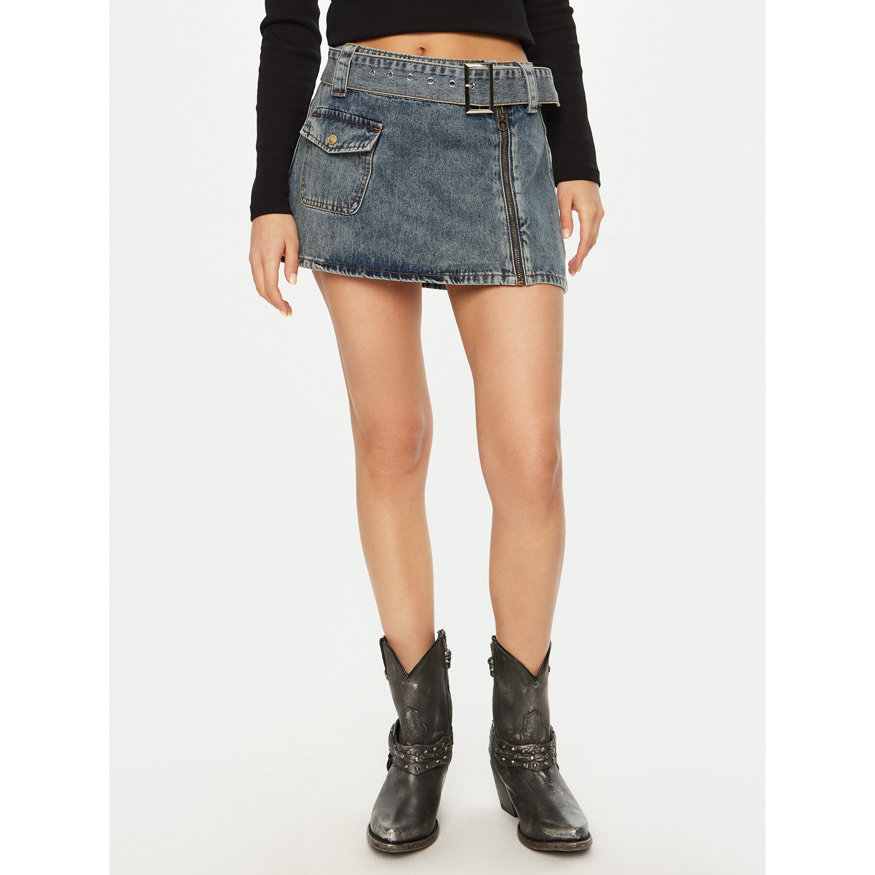 One Teaspoon Minirock Moto 26744 Dunkelblau Regular Fit