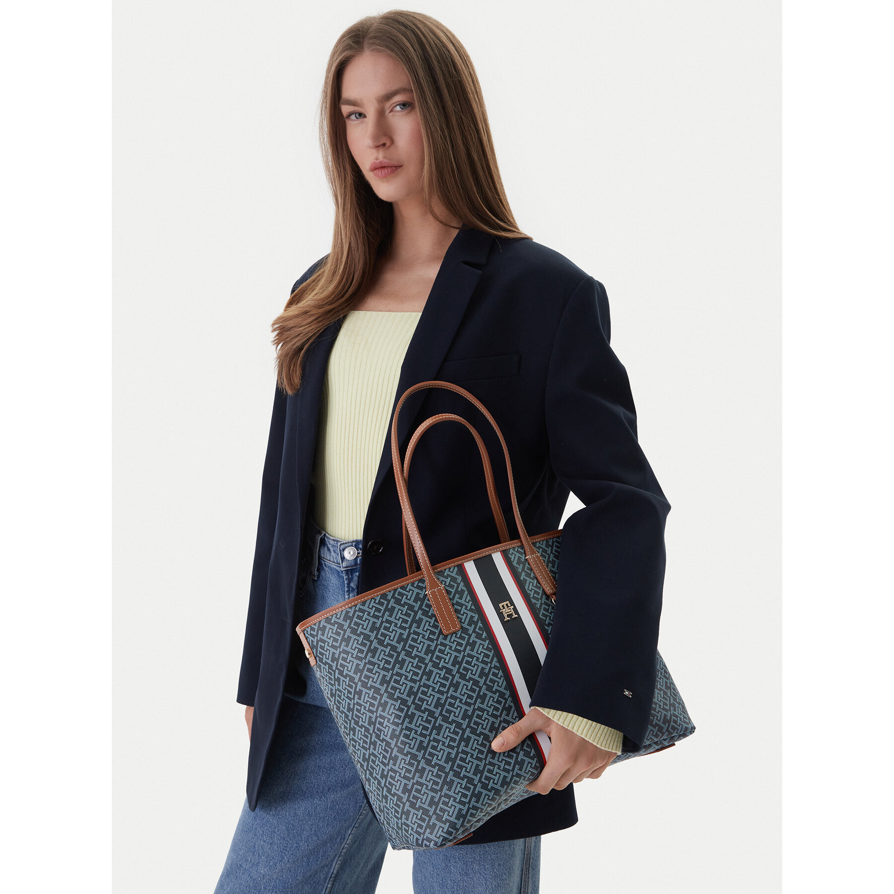 Táska Tommy Hilfiger Th Monoplay Tote Stripe Le AW0AW18390 Kék