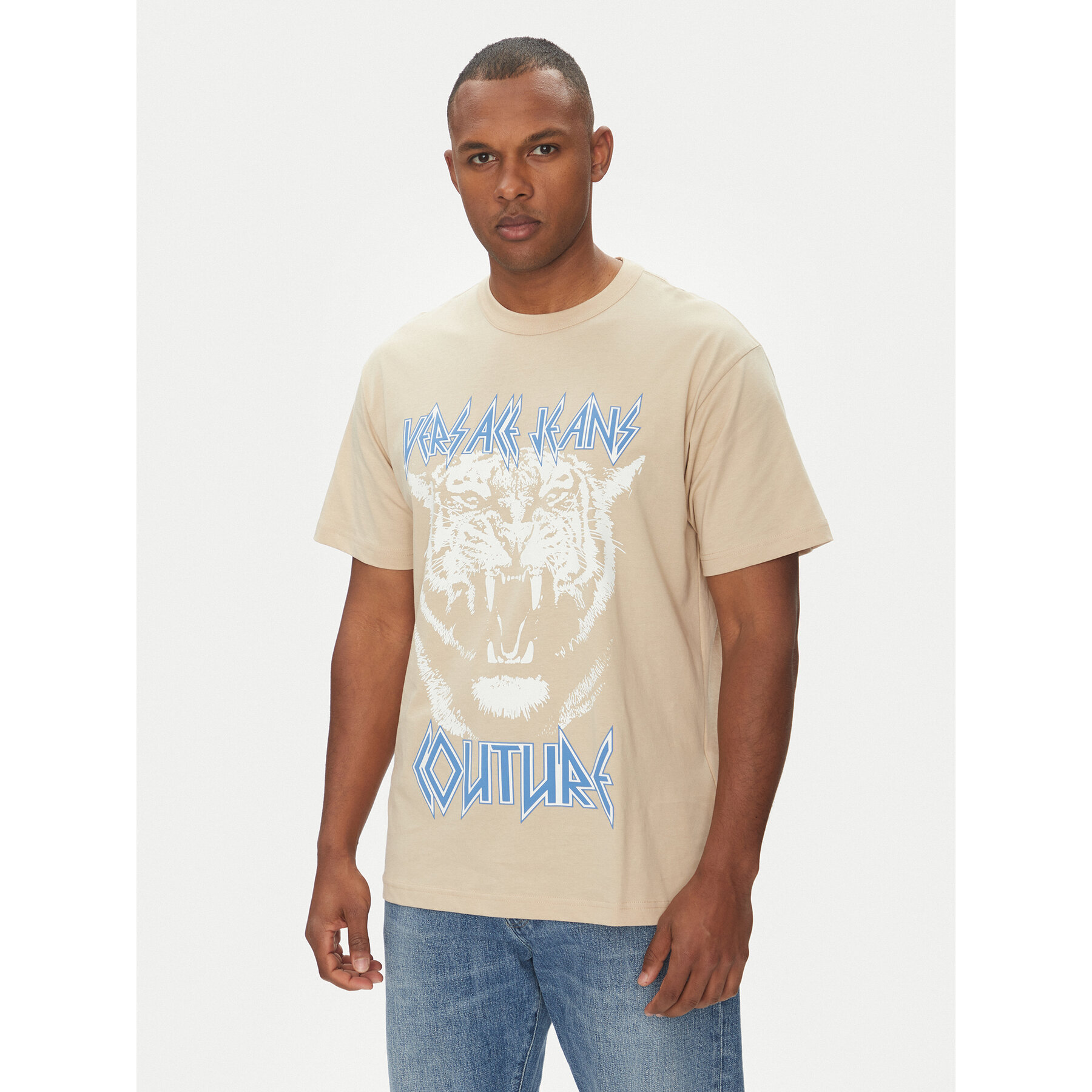 Versace Jeans Couture Póló 78GAHT06 Bézs Regular Fit