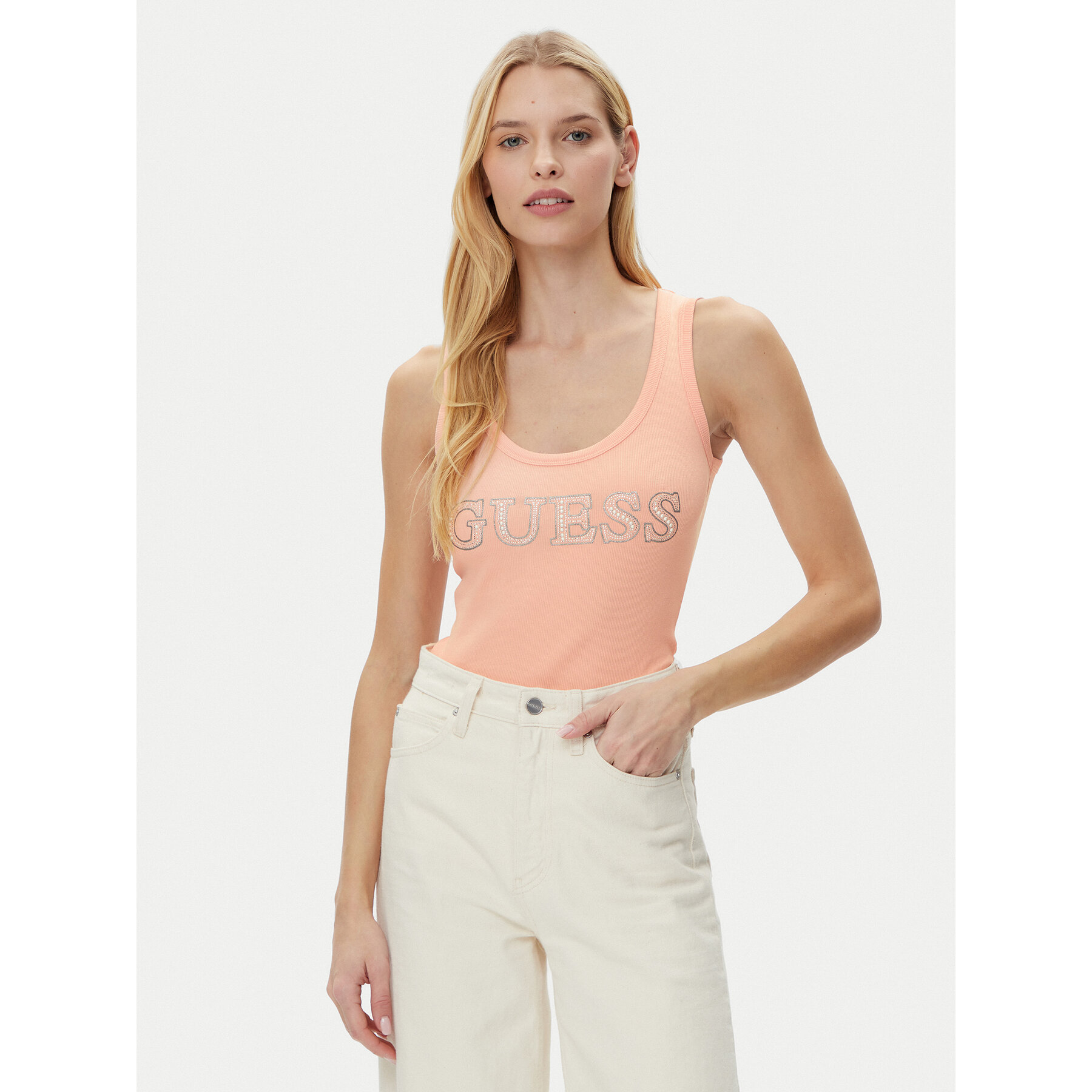 Guess Τοπ W5GP29 KA0H1 Μπεζ Regular Fit