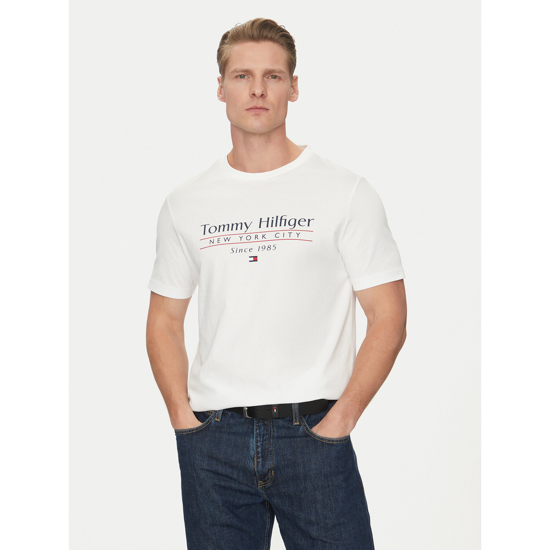 Tommy Hilfiger T-shirt Center Stack MW0MW38621 Bianco Regular Fit