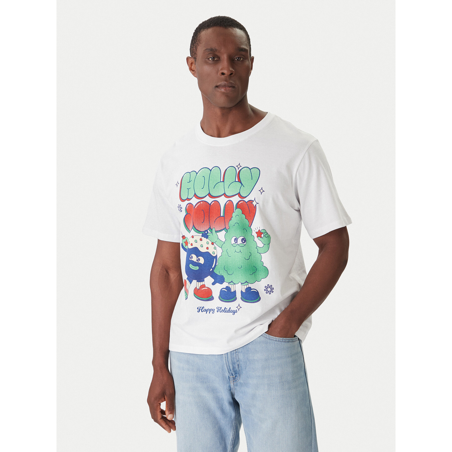 Jack & Jones T-shirt Holiday Cartoon 12287550 Bijela Relaxed Fit
