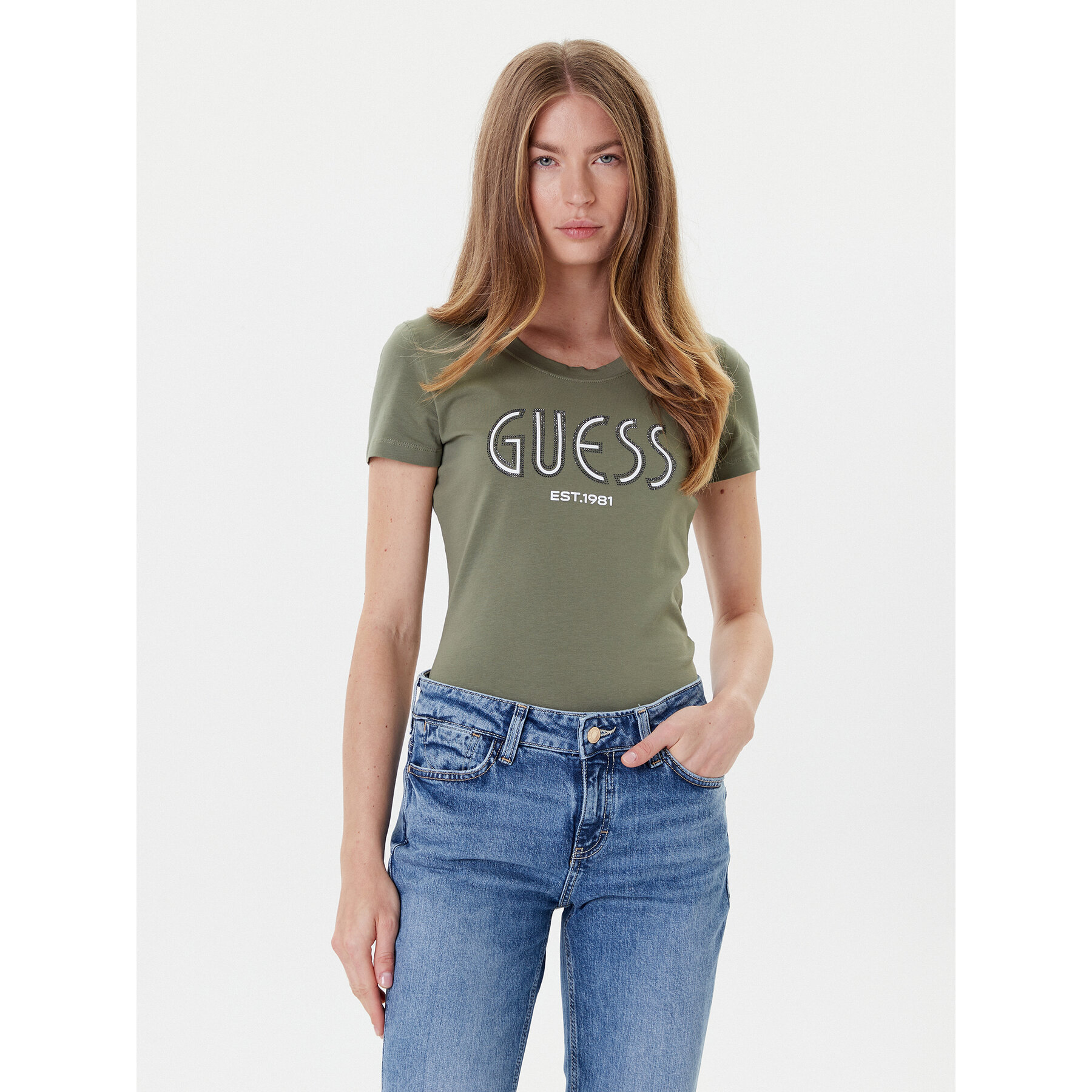 Guess Póló W5YI05 J1314 Khaki Regular Fit