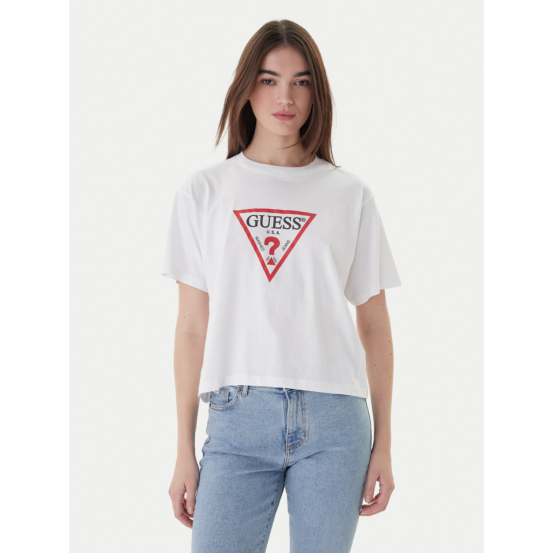 Guess Jeans T-shirt W4YI73 K8HM0 Bijela Boxy Fit