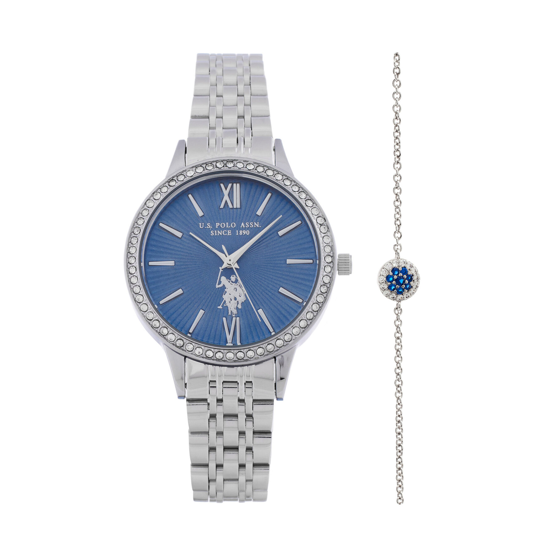 Set de ceas și brățară U.S. Polo Assn. Faith USP6392TW Argintiu