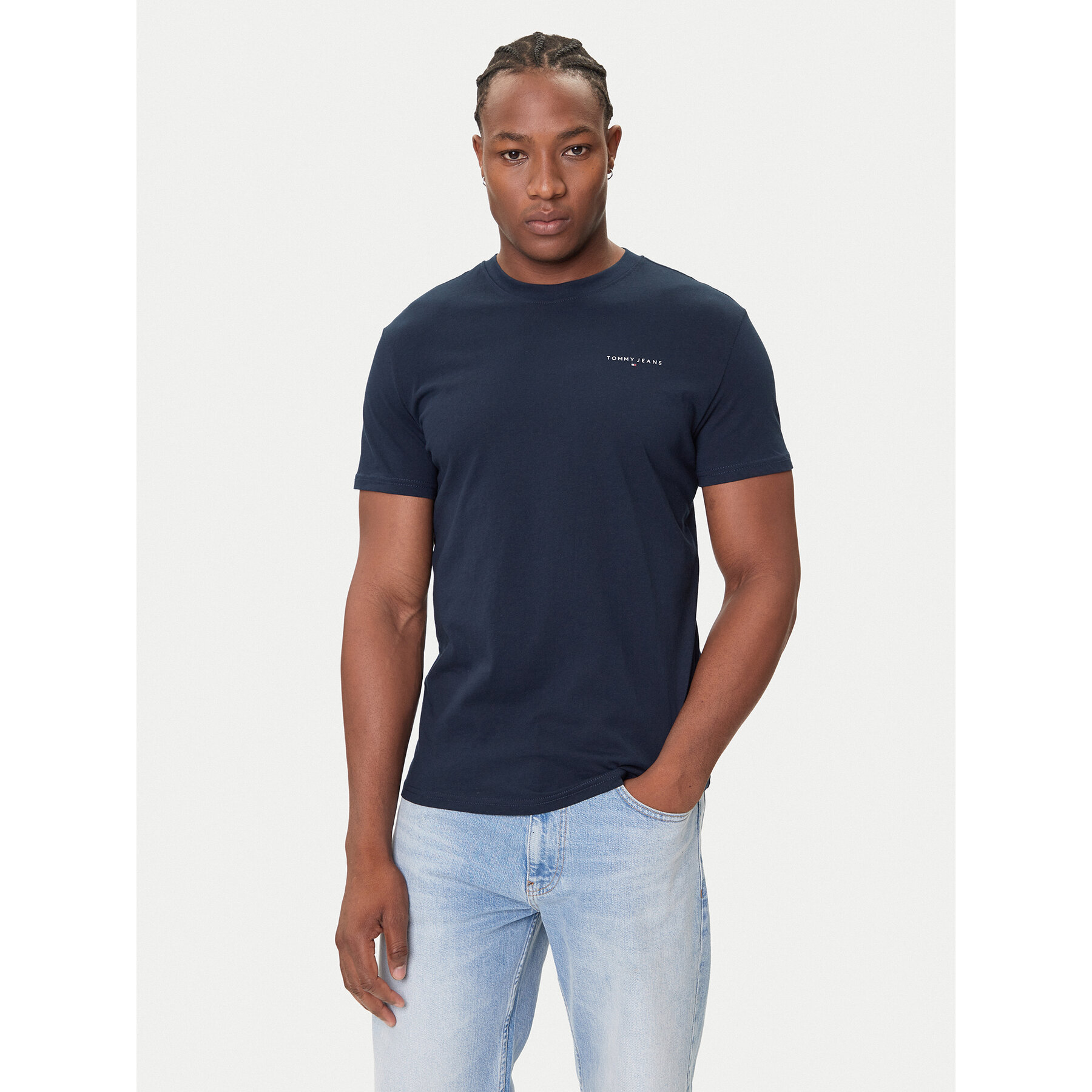 Tommy Jeans Majica Linear Chest DM0DM21780 Mornarsko modra Slim Fit