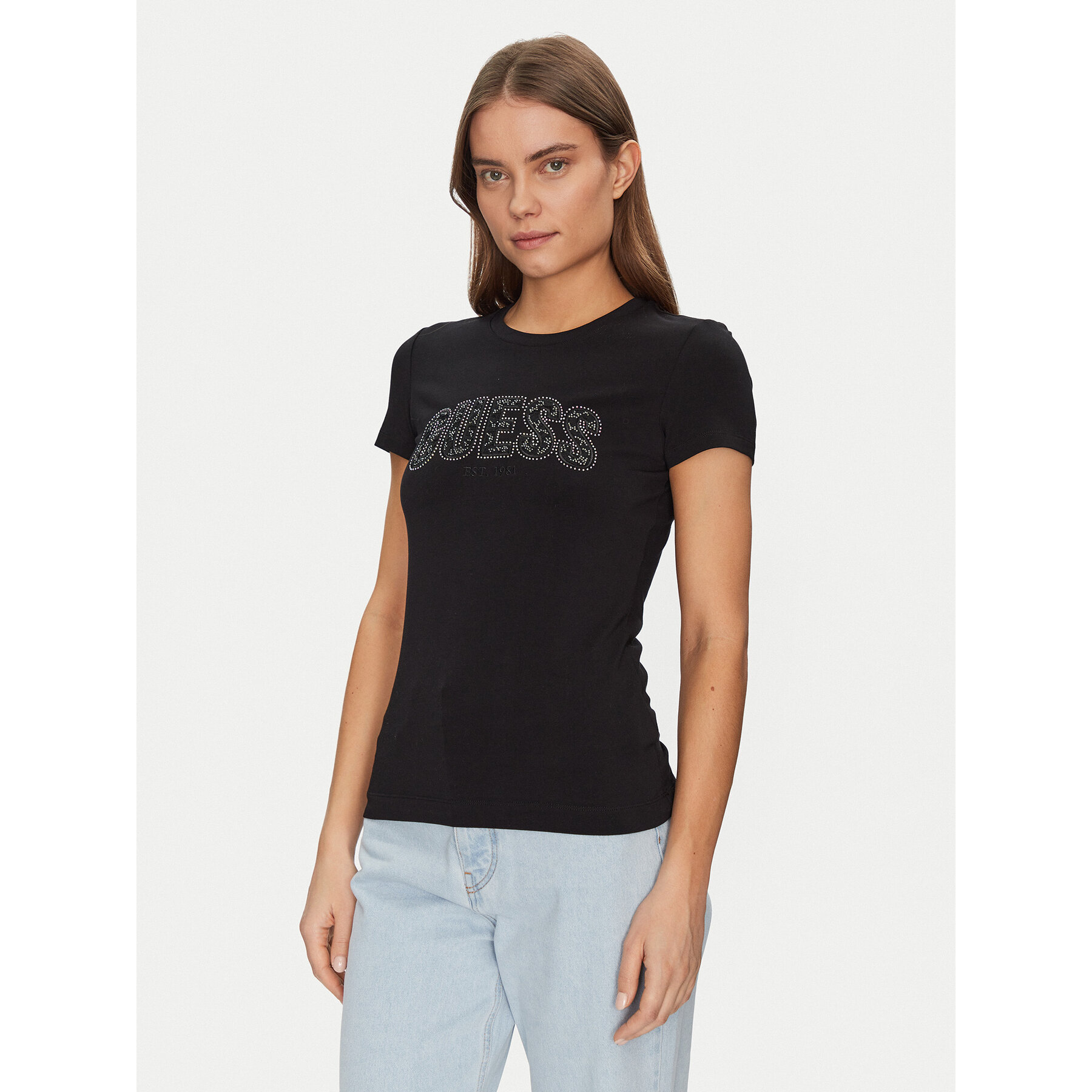 Guess T-Shirt W5GI04 J1314 Μαύρο Slim Fit