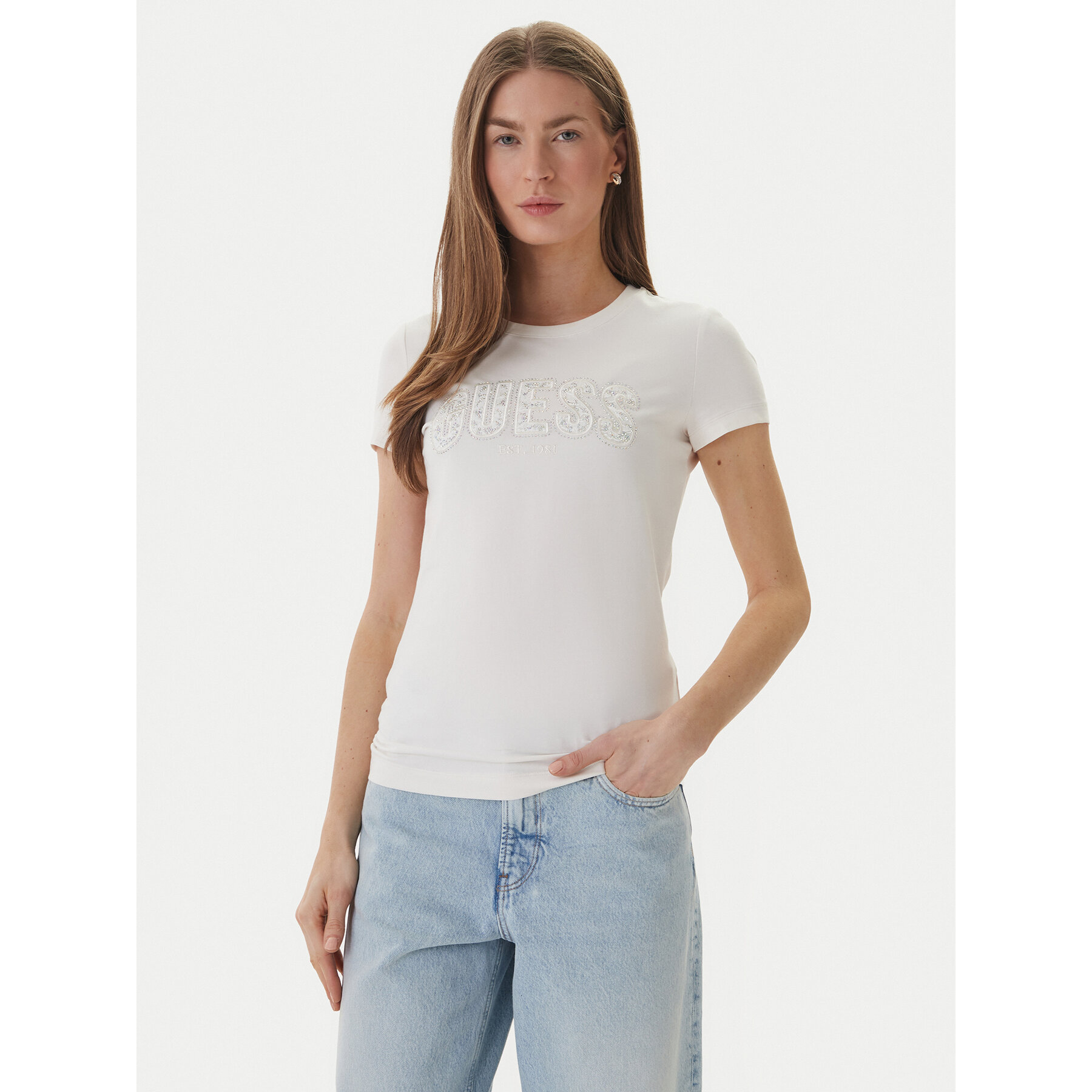 Guess Majica W5GI04 J1314 Bela Slim Fit