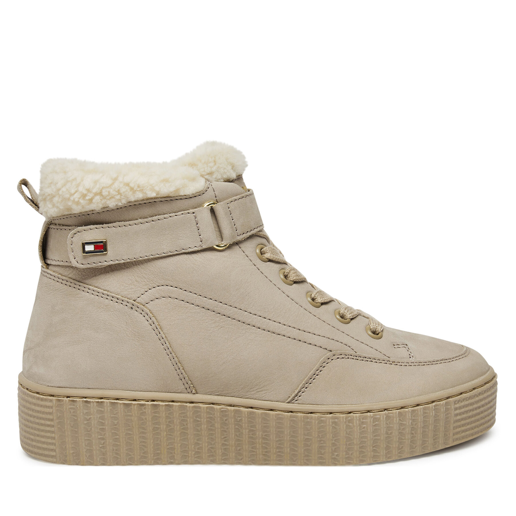 Tenisice Tommy Hilfiger Faux Fur Nubuck Low Lace-Up FW0FW08172 Bež