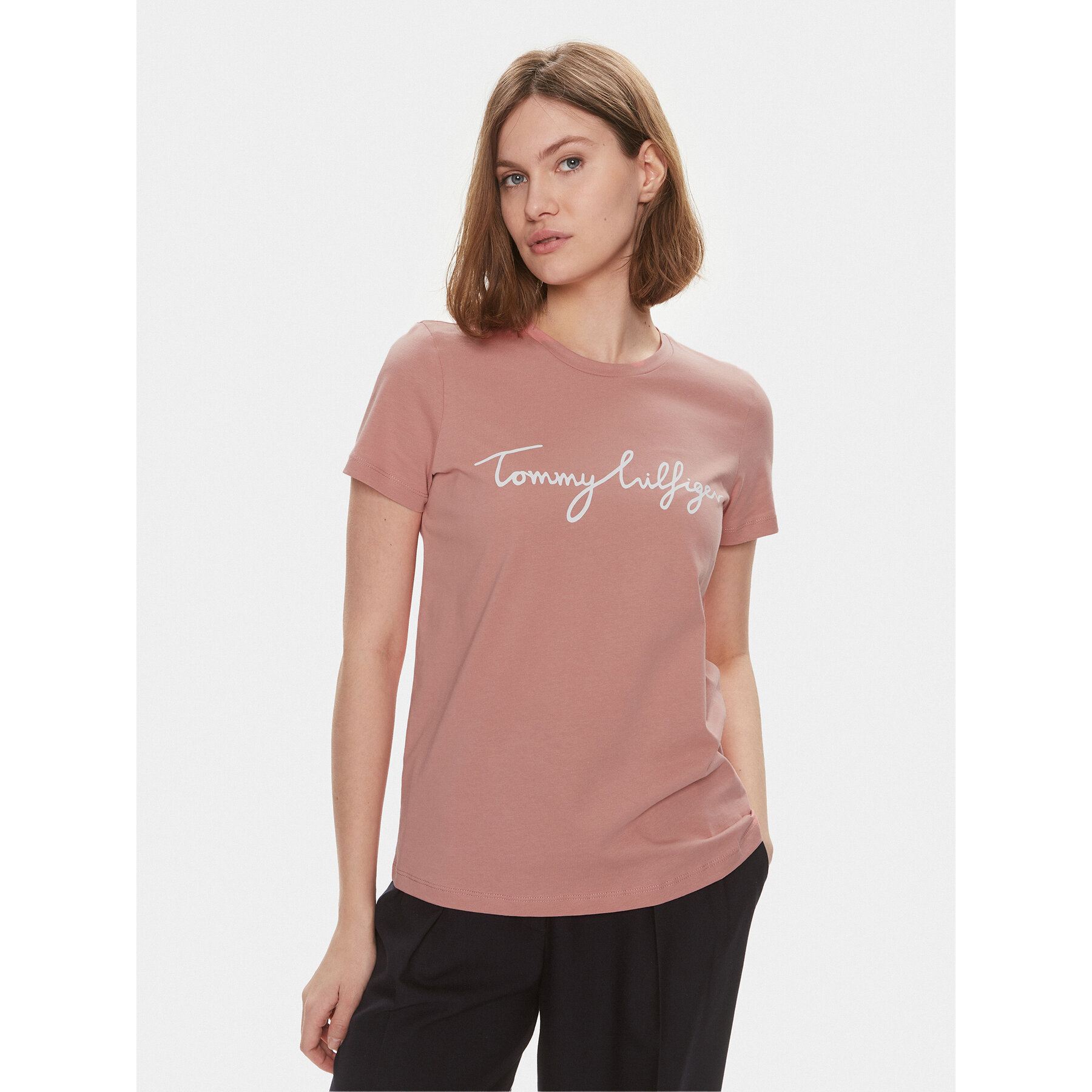 Tommy Hilfiger Póló Signature WW0WW41674 Rózsaszín Regular Fit