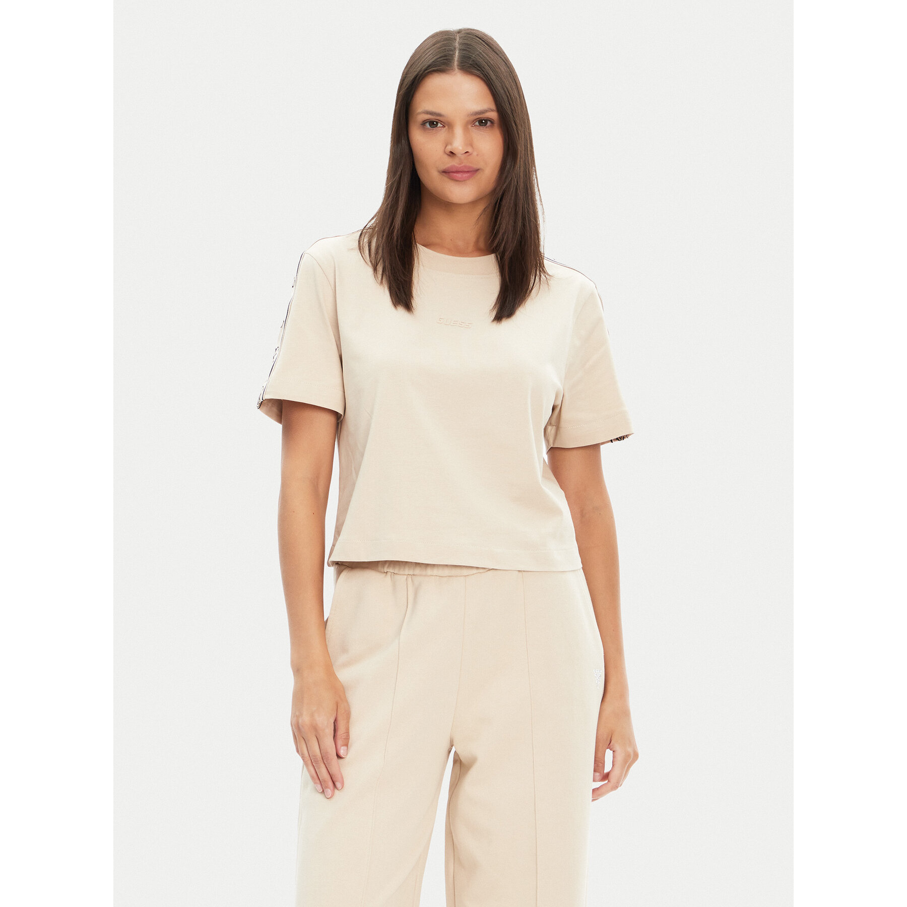 Guess T-Shirt V3RI08 I3Z14 Μπεζ Regular Fit