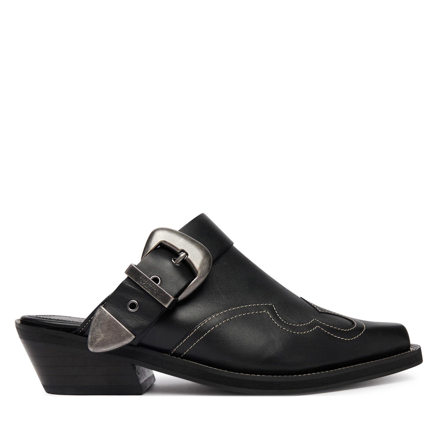 Natikače Tommy Jeans Archive Cowboy Mule Leather EN0EN03063 Crna