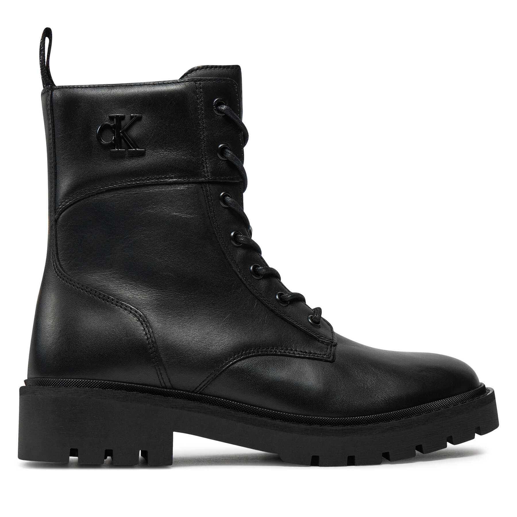 Trappers Calvin Klein Jeans Combat Boot Mid Zip Lth In Calf YW0YW01550 Negru