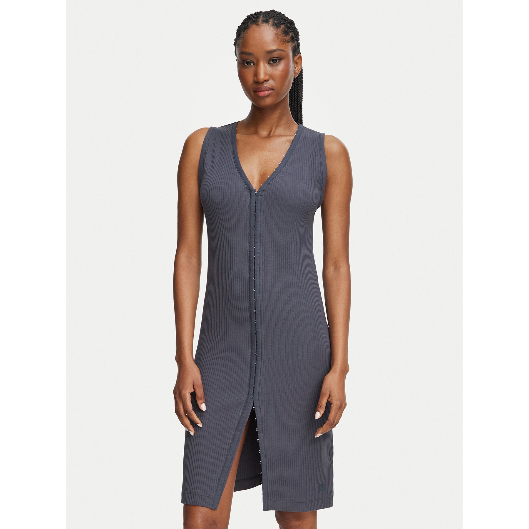 G-STAR Džemper haljina The Hook & Eye D28854-D107 Tamno siva Slim Fit