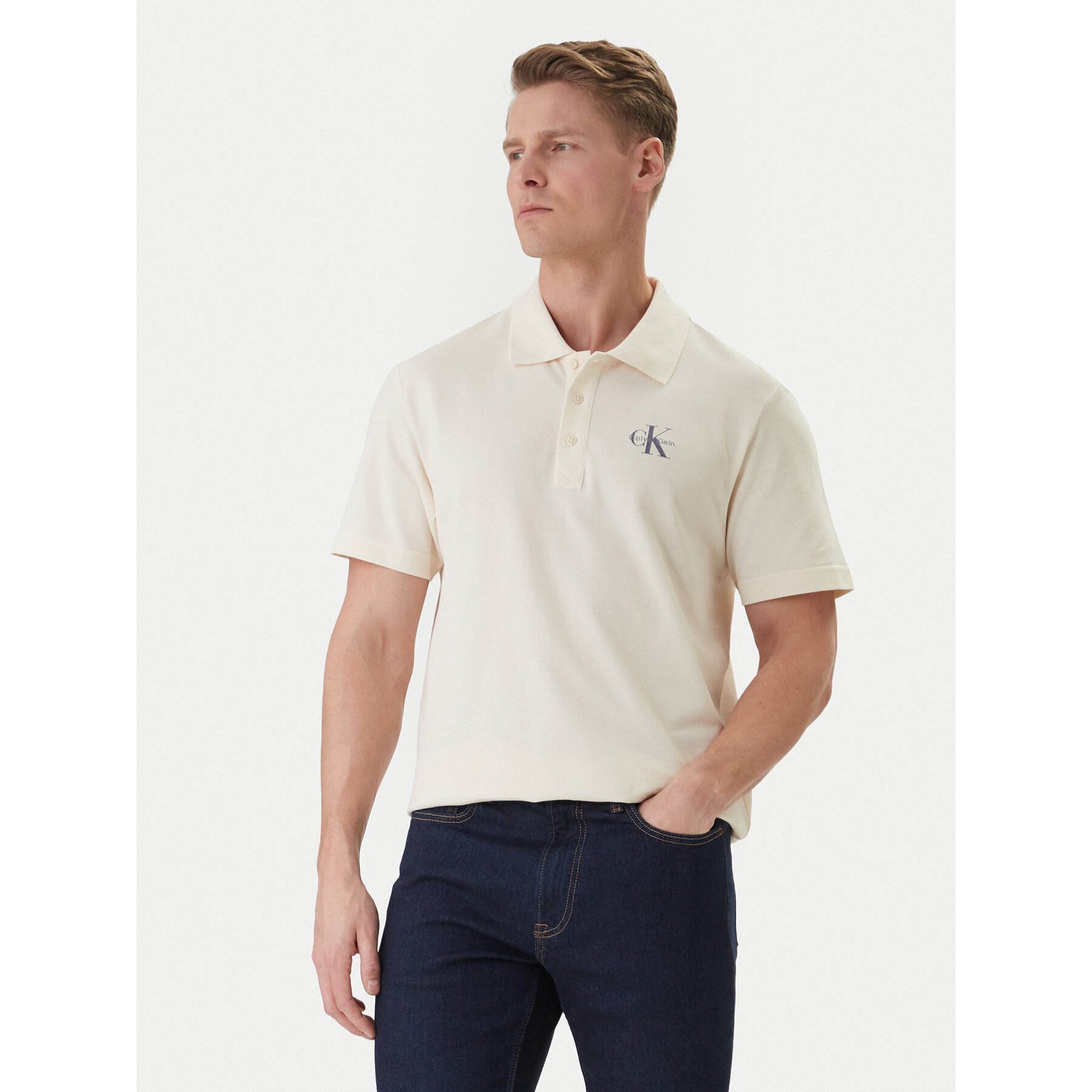 Calvin Klein Jeans Poloshirt Easy Monologo LV04RF209G Beige Regular Fit