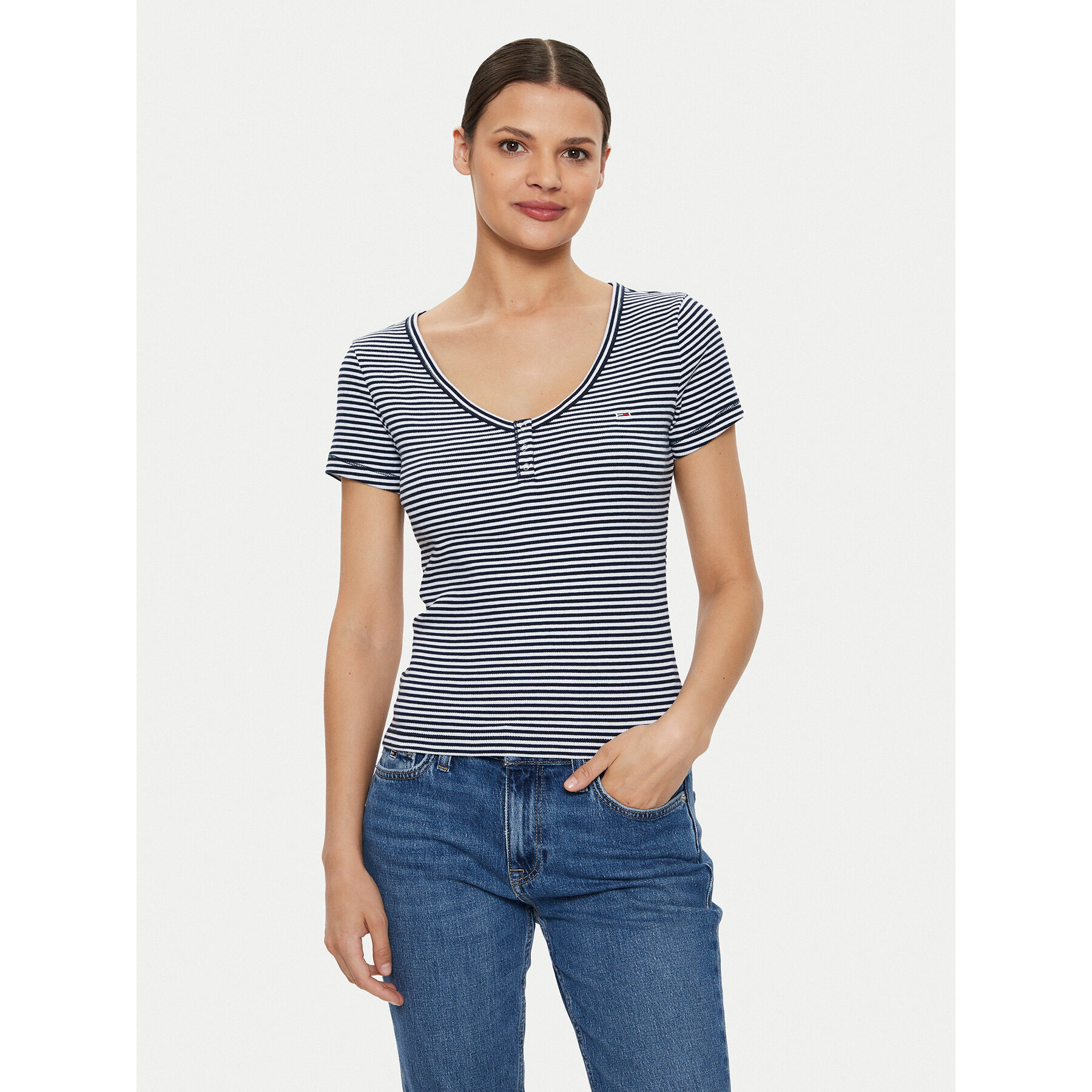 Tommy Jeans T-Shirt Henley DW0DW18429 Σκούρο μπλε Slim Fit