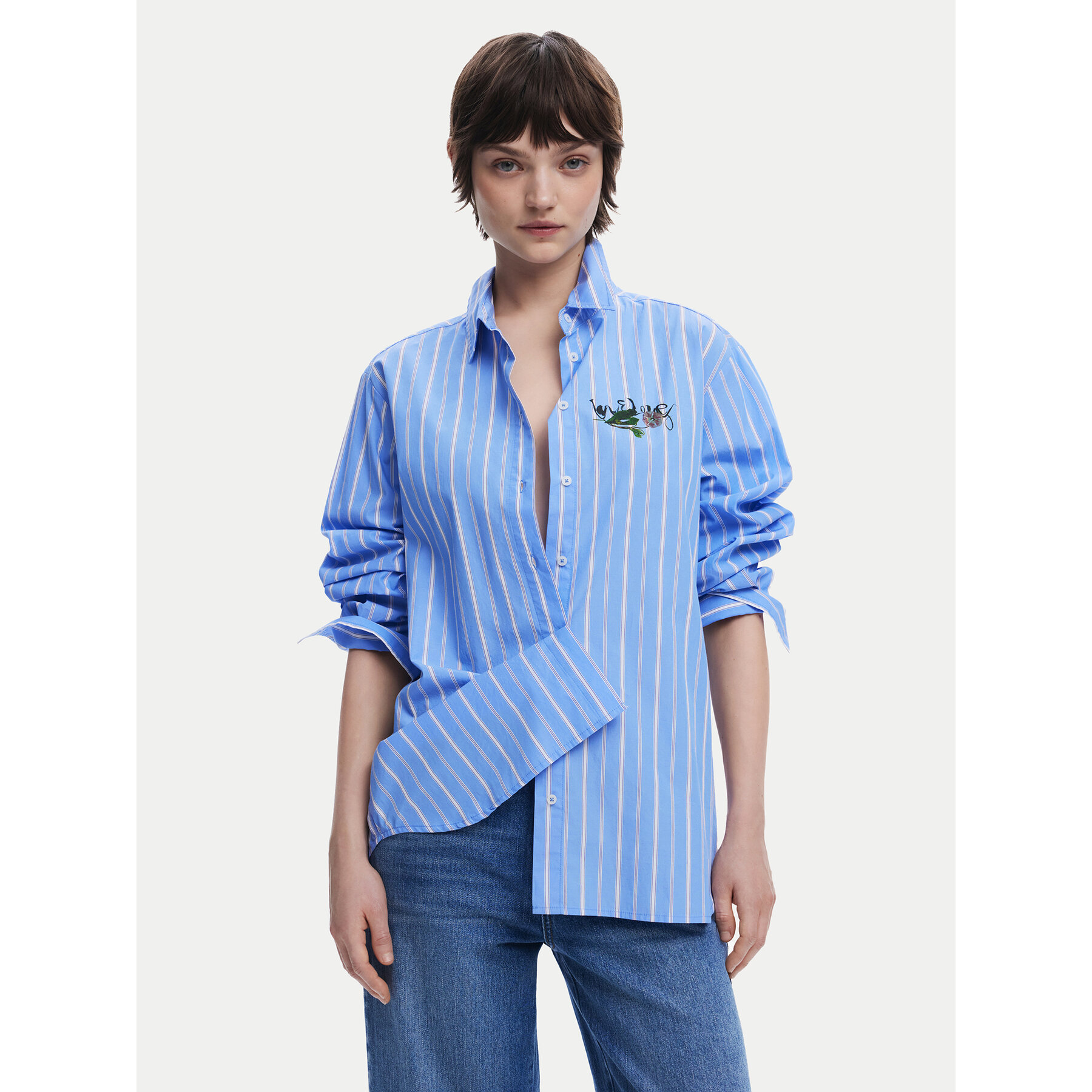 Desigual Hemd Dont Do It 25SWCW16 Blau Loose Fit