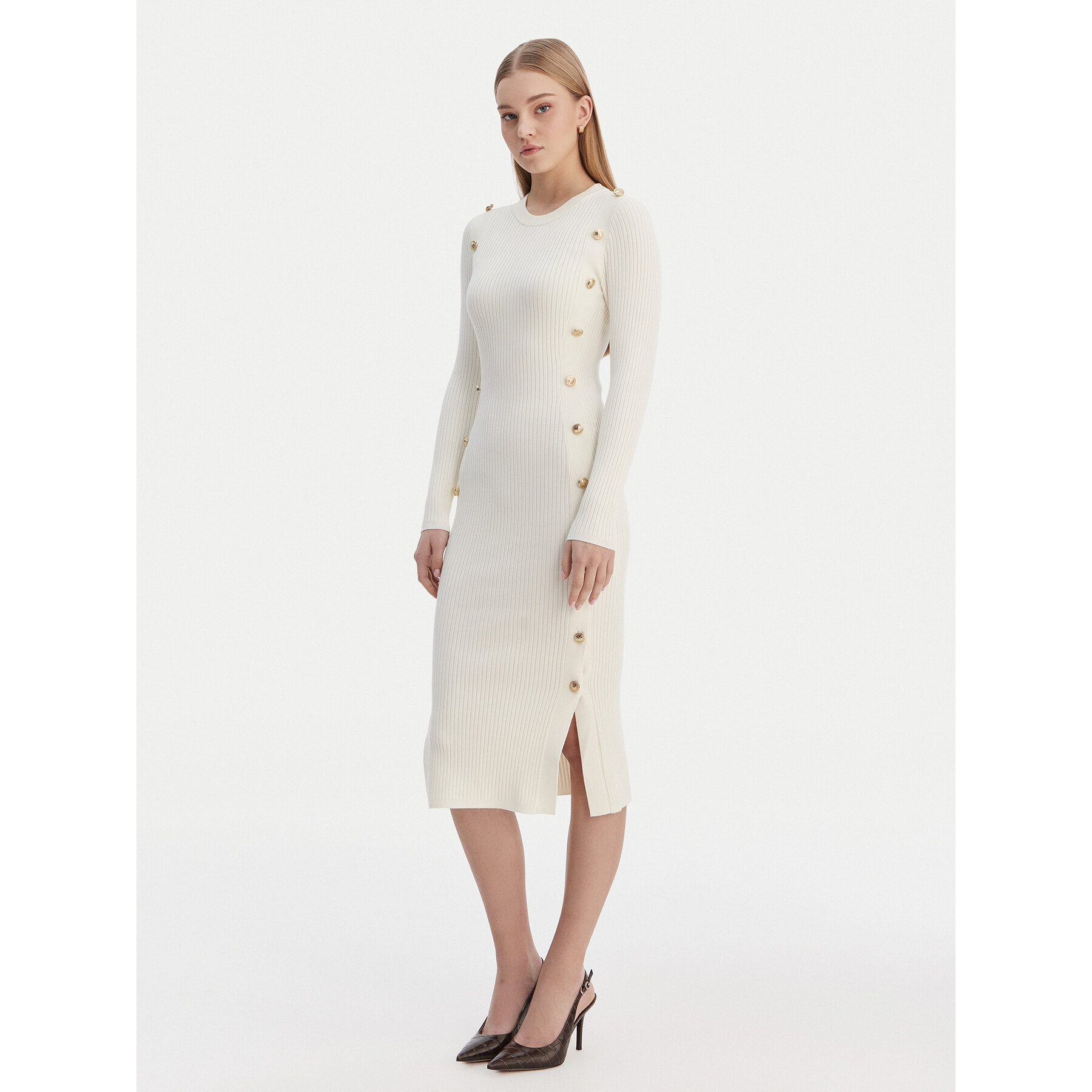 Guess Strickkleid W6RK06 Z2YJ2 Écru Regular Fit