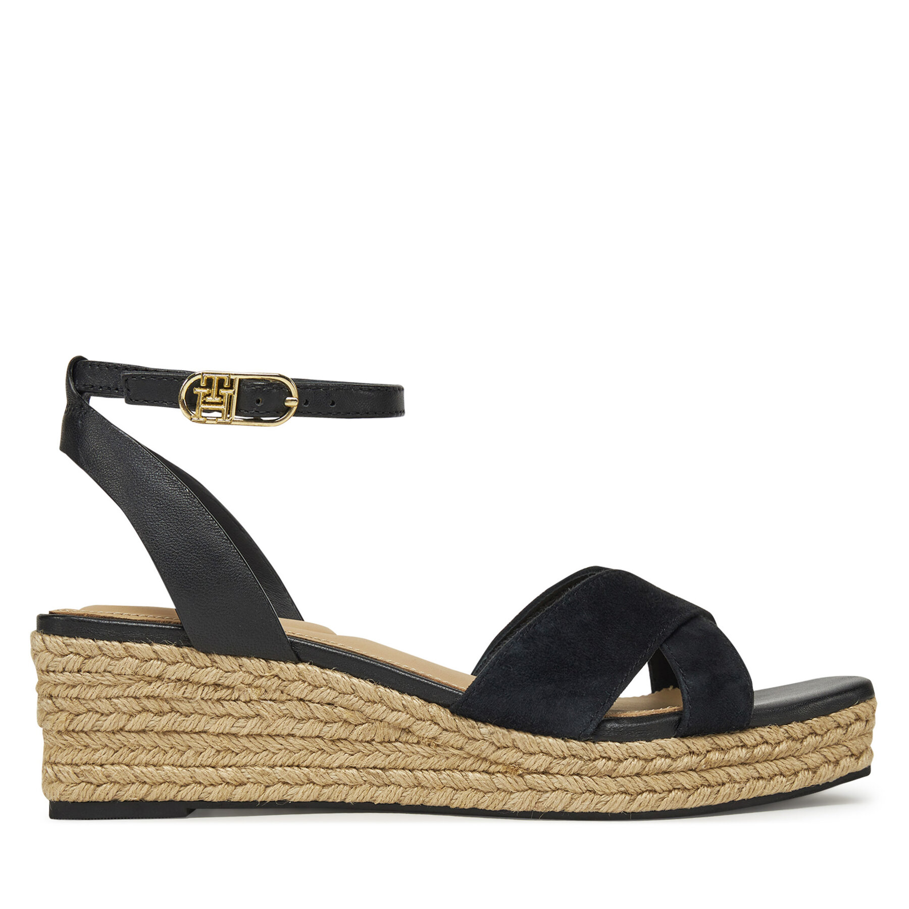 Espadrilky Tommy Hilfiger Leather & Suede Mid Wedge Espad FW0FW08804 Čierna
