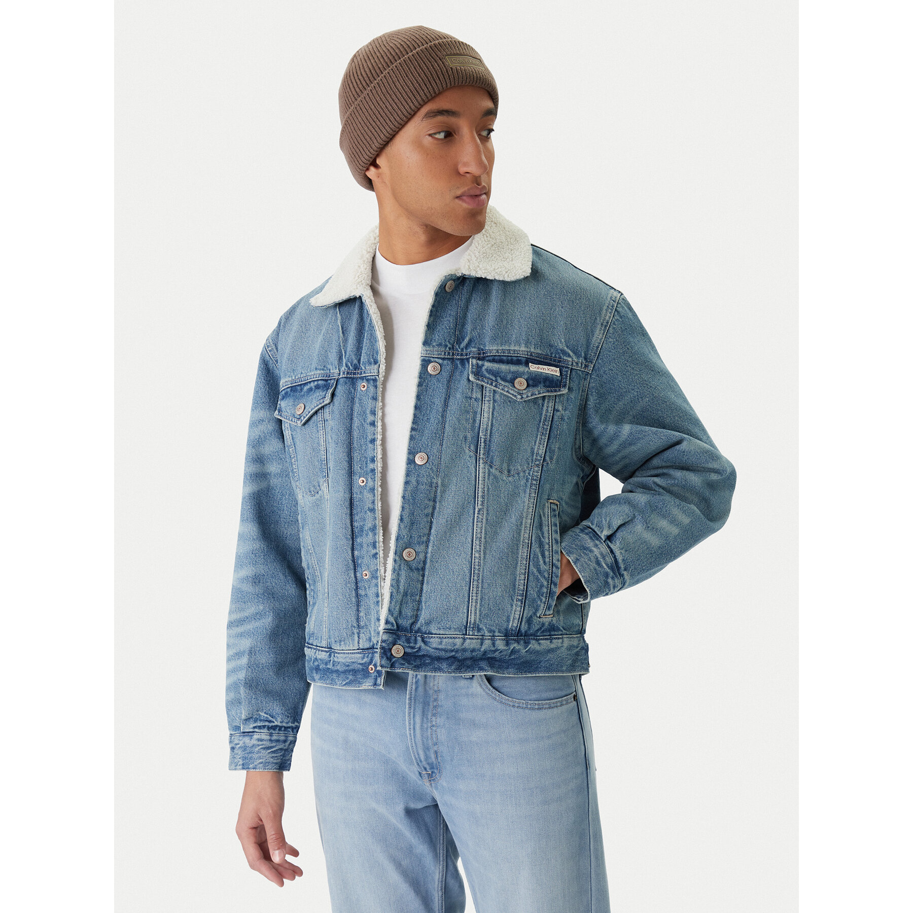 Calvin Klein Jeans Jeansjacke 90s Sherpa LV04RD737G Blau Regular Fit