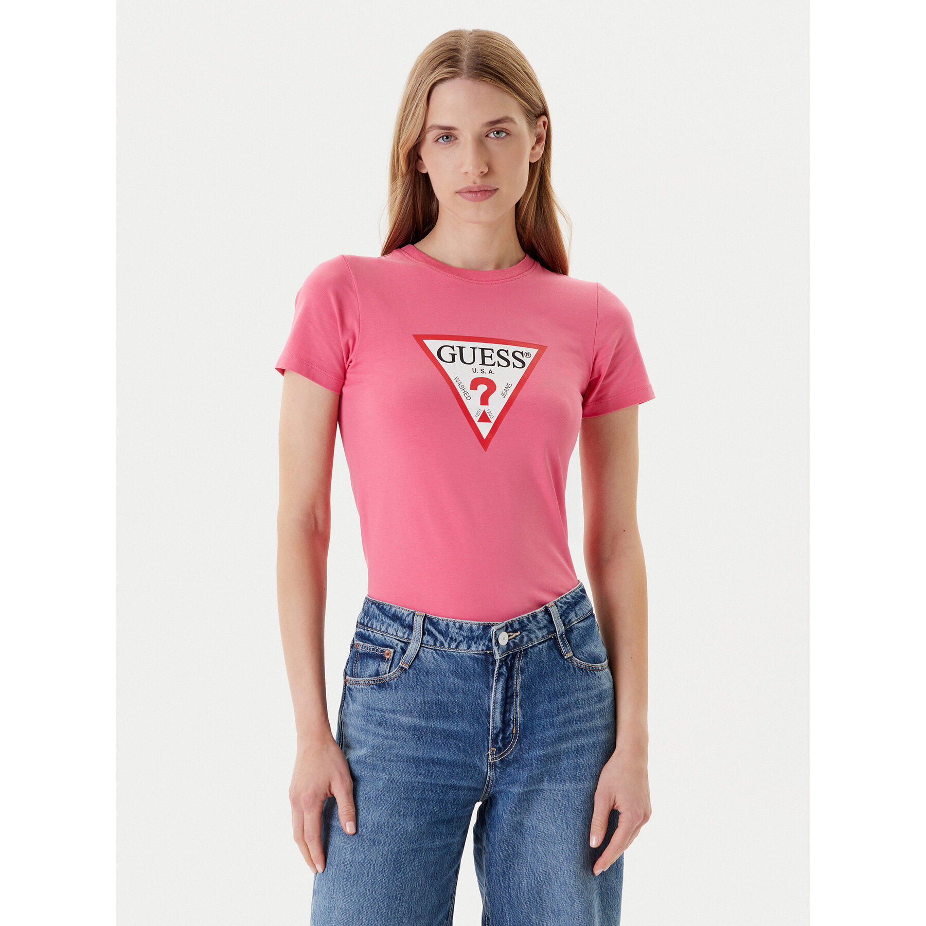 Guess Jeans Póló W4YI04 J1314 Rózsaszín Slim Fit
