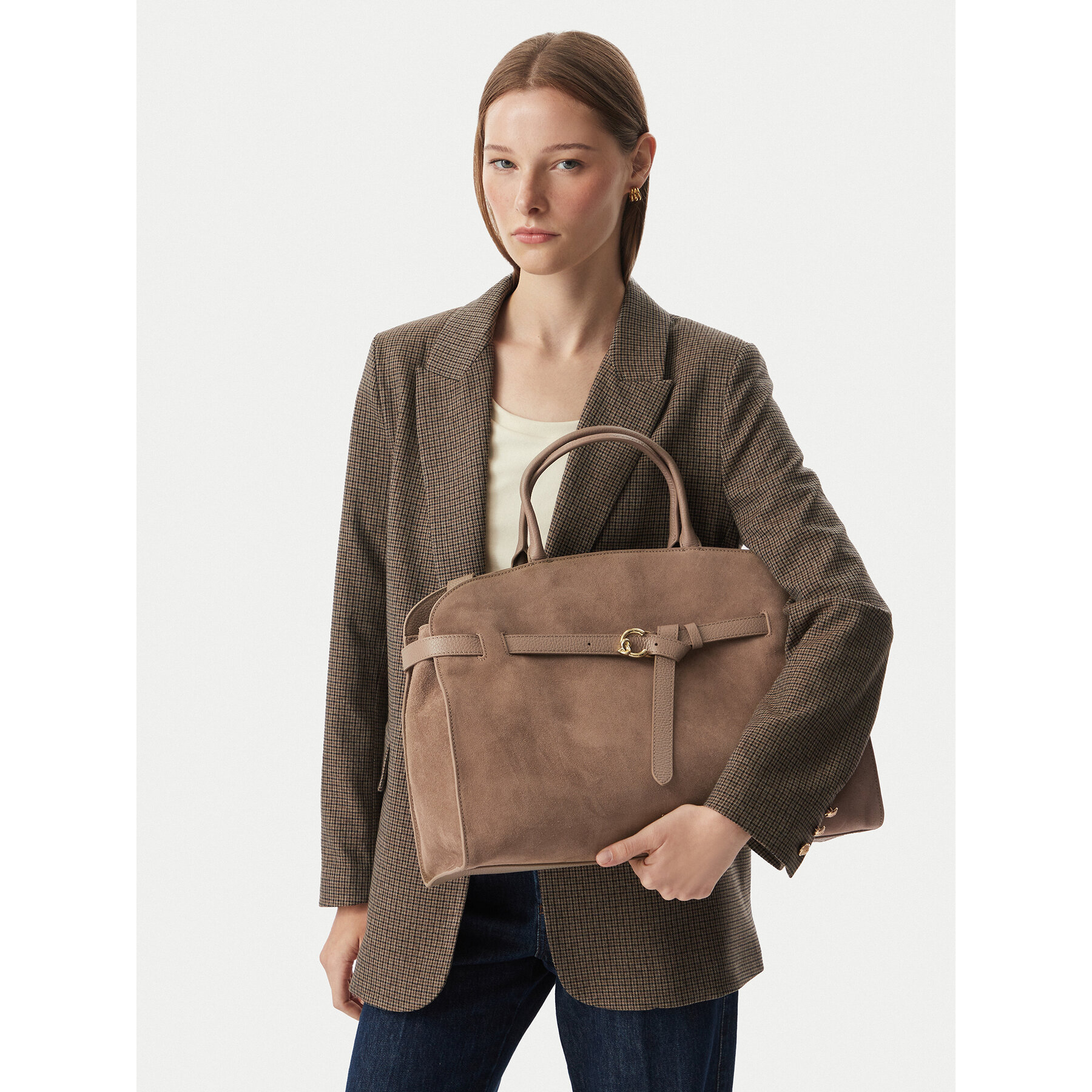 Geantă Coccinelle TLB Coccinellesabine Suede Bi E1 TLB 18 01 01 Bej închis