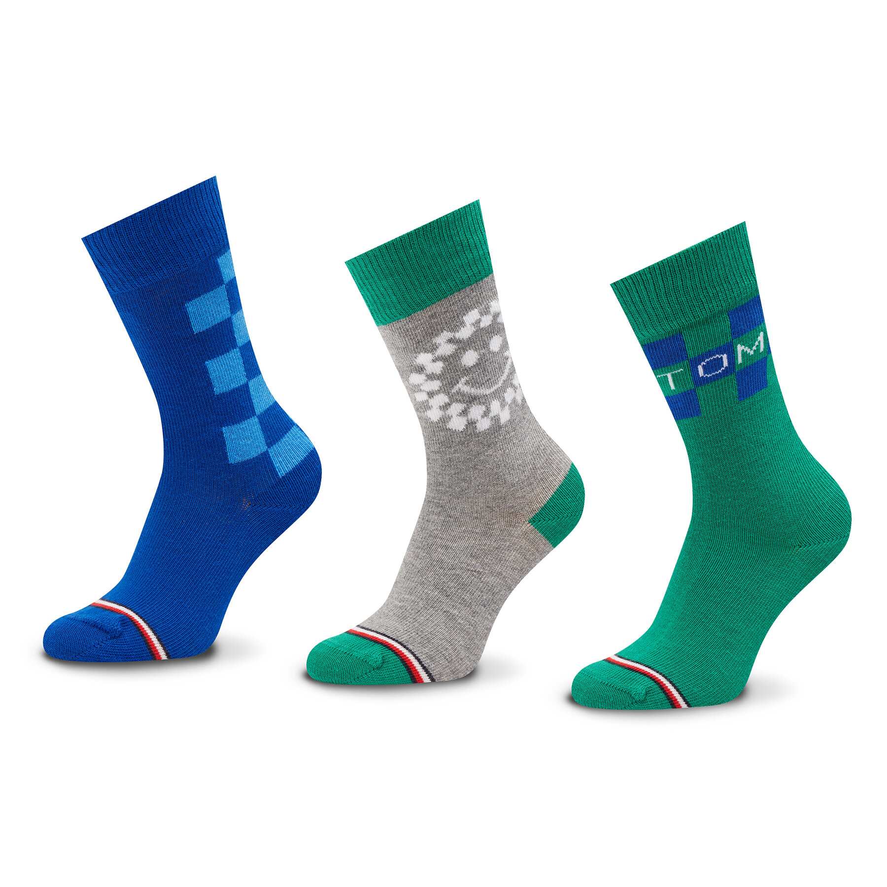 Set 3 parov otroških visokih nogavic Tommy Hilfiger 701220267 Geen/Blue Combo 003