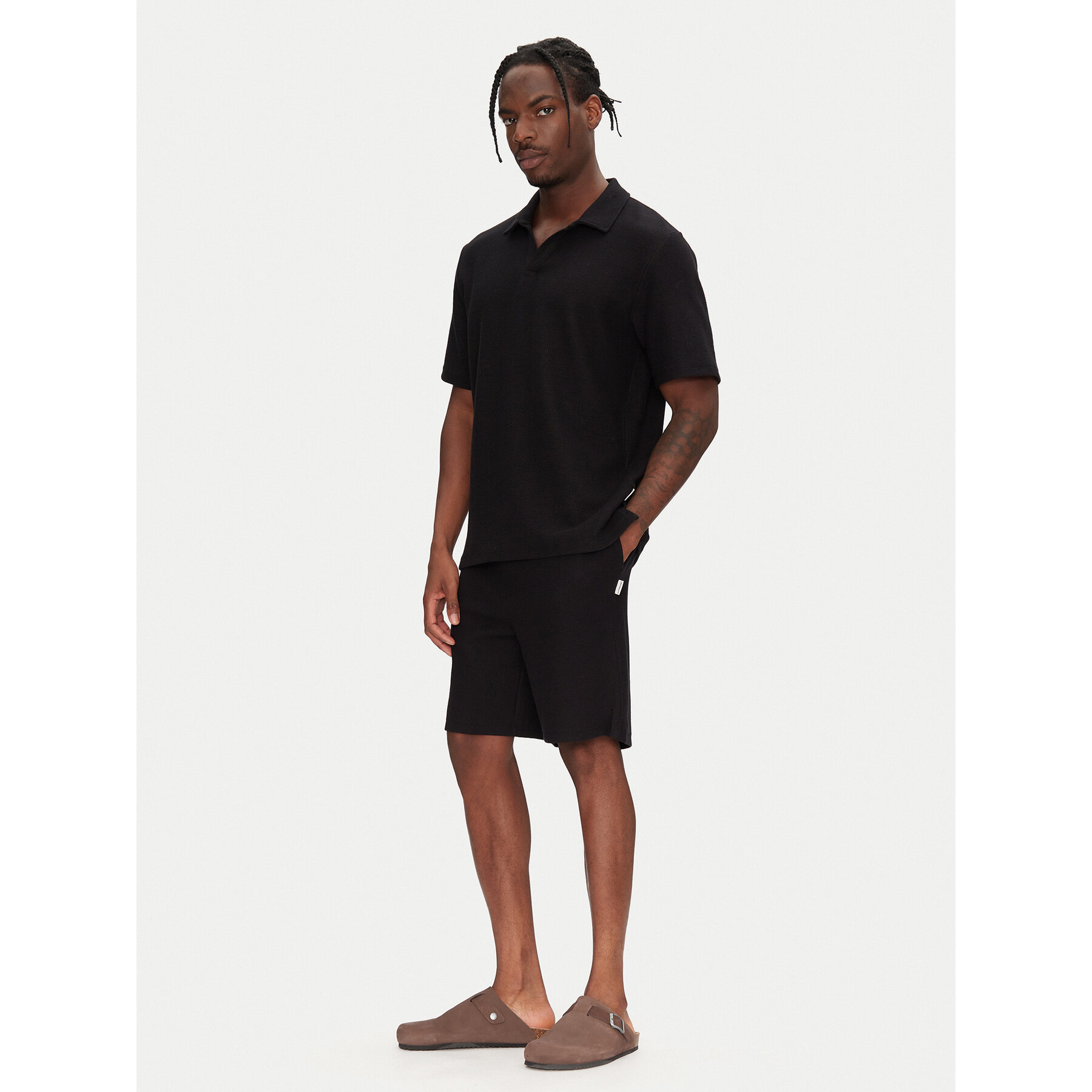 Jack & Jones Σετ πλουζάκι polo και σορτς Slington 12281841 Μαύρο Relaxed Fit