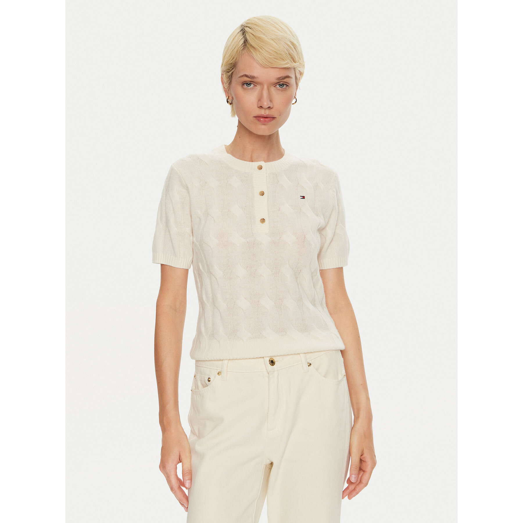 Tommy Hilfiger Tommy Hilfiger Polo WW0WW43504 Κρεμ Regular Fit