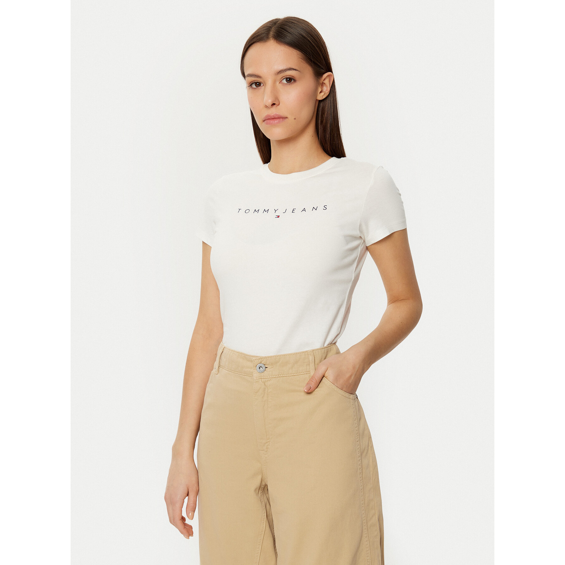 Tommy Jeans Póló Linear DW0DW18398 Fehér Slim Fit