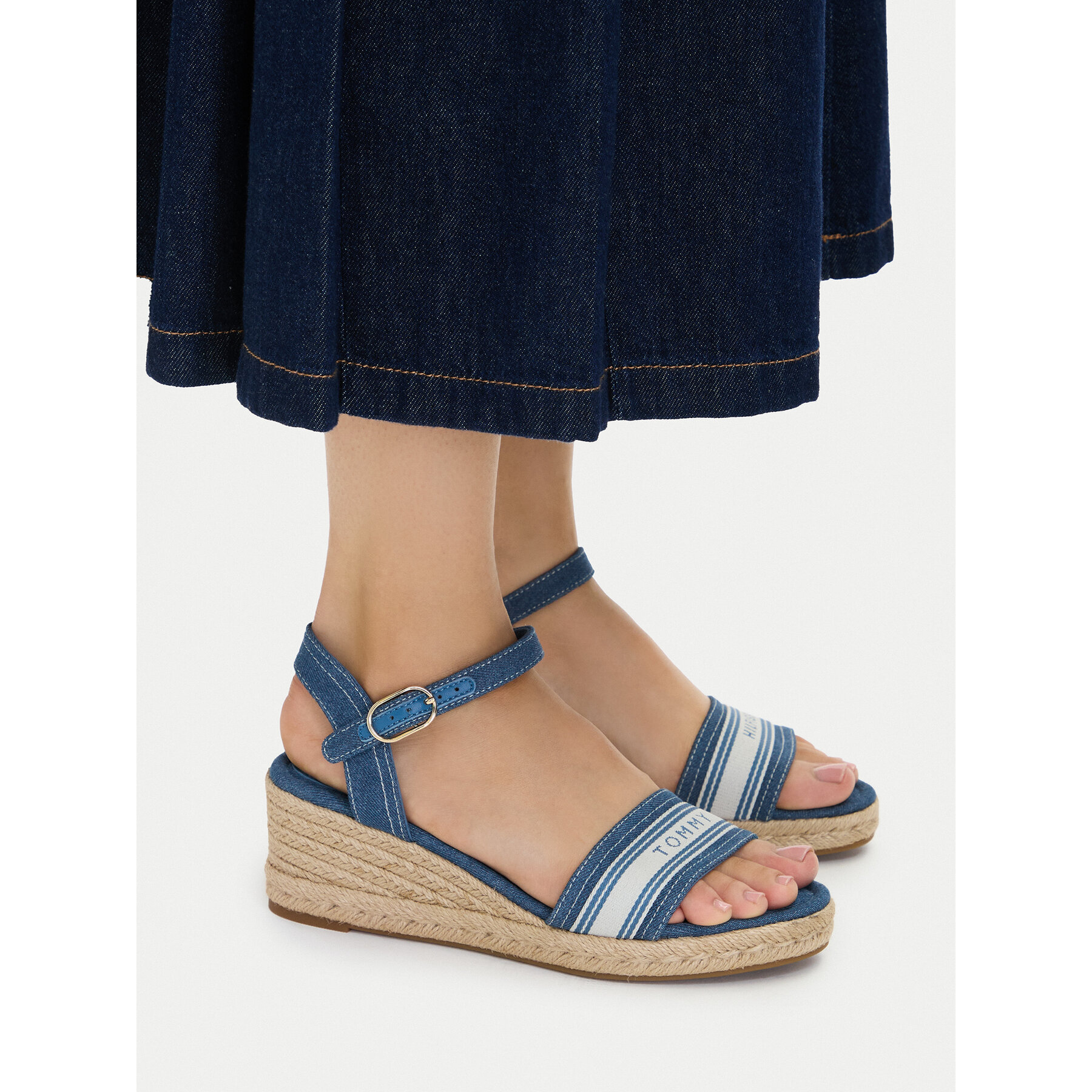 Espadrile Tommy Hilfiger Mid Wedge Espad Webbing FW0FW09230 Modra