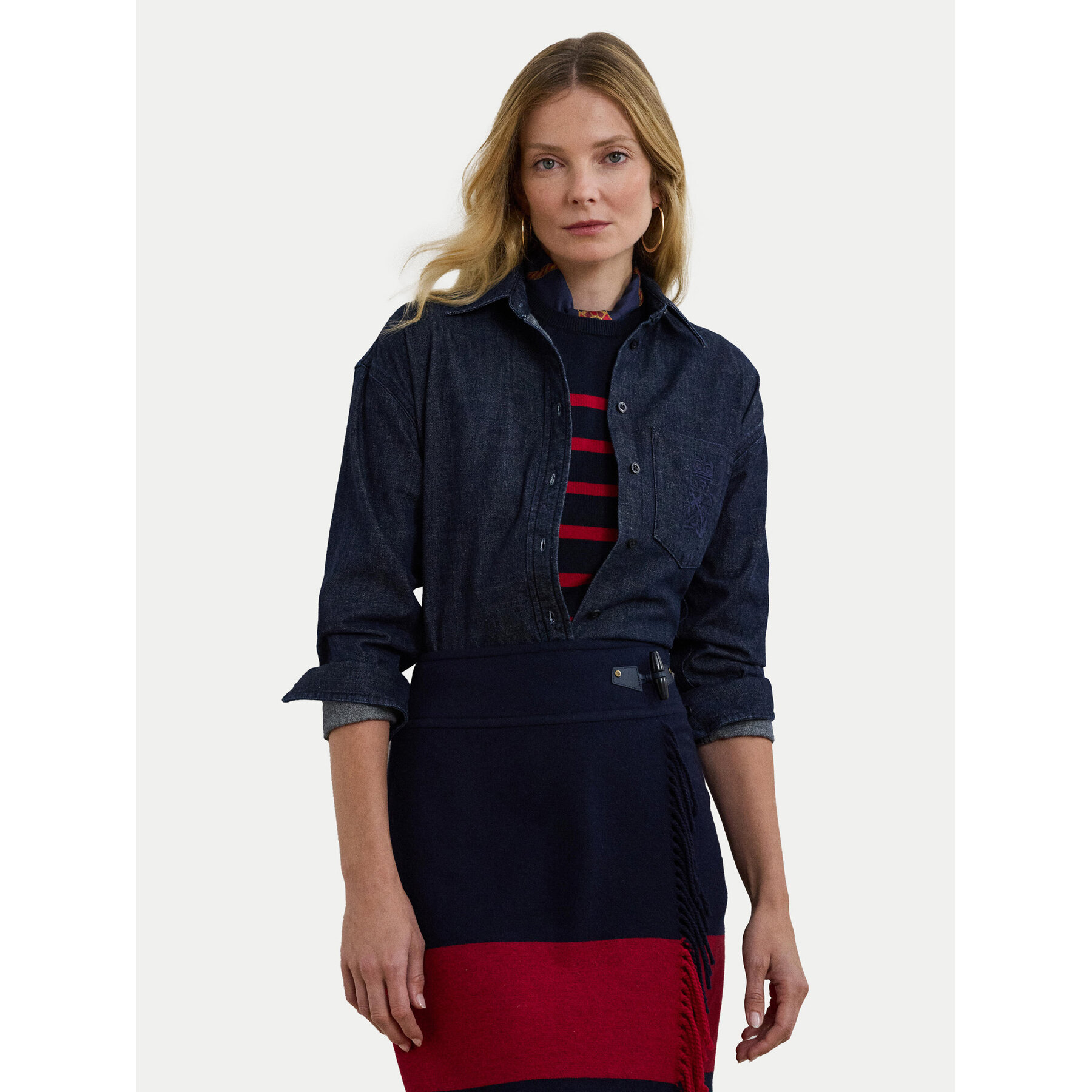 LAUREN RALPH LAUREN Jeanshemd 200957620 Dunkelblau Relaxed Fit