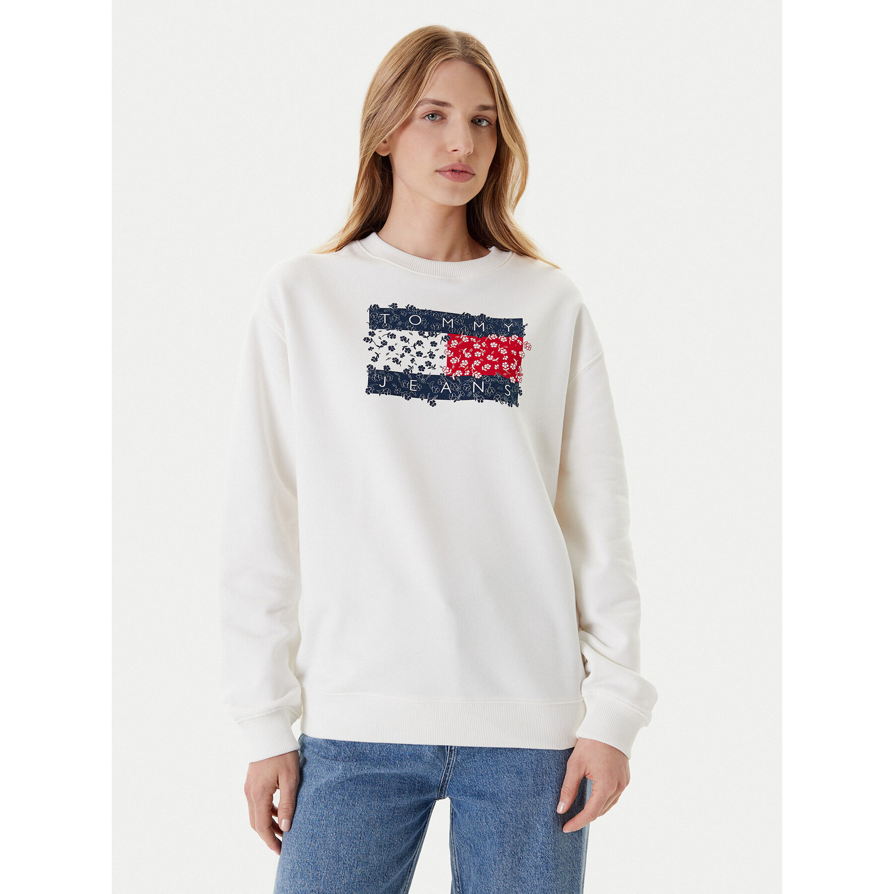 Tommy Jeans Sweatshirt Floral Flag DW0DW20933 Weiß Relaxed Fit