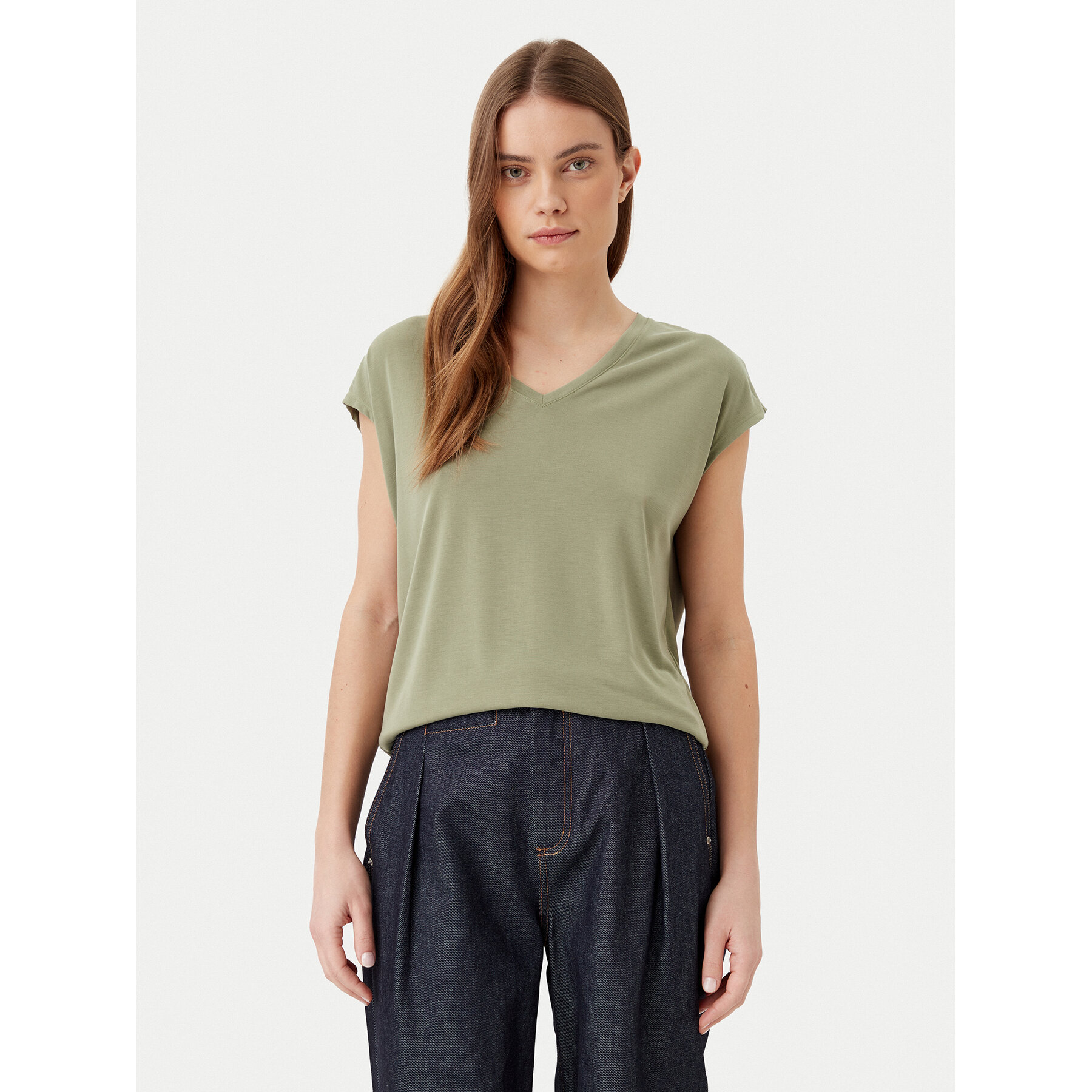 Vila Póló Modala 14074847 Zöld Regular Fit