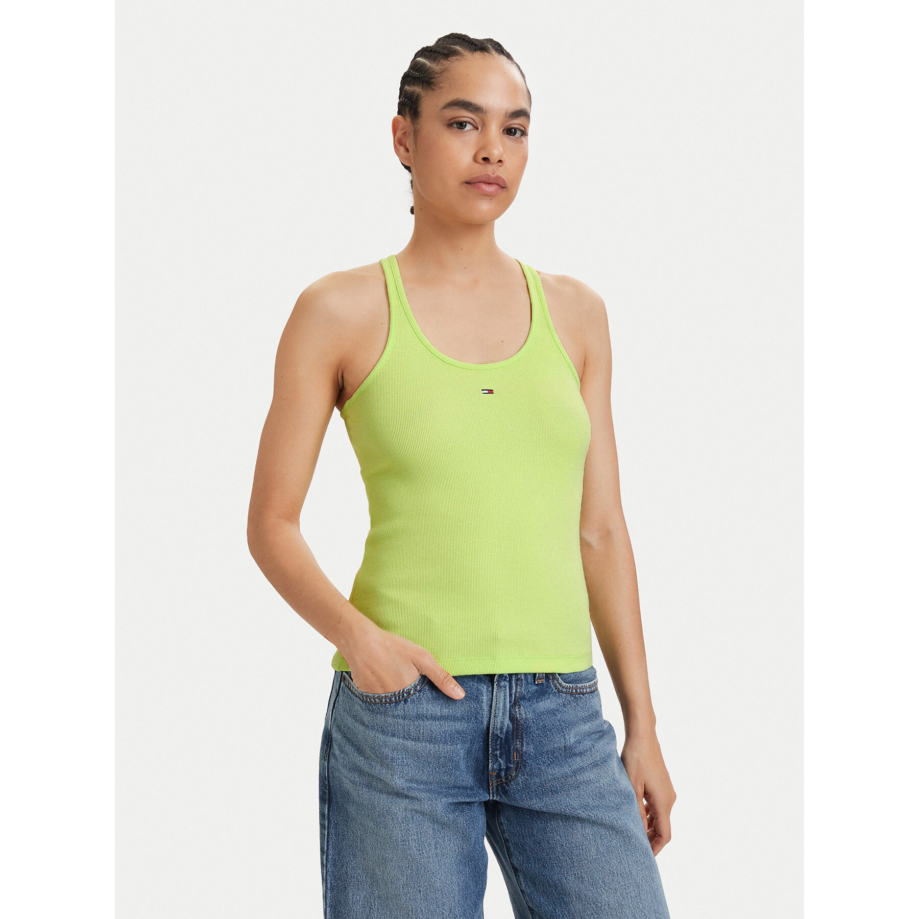 Tommy Jeans Top Racerback DW0DW22264 Verde claro Slim Fit