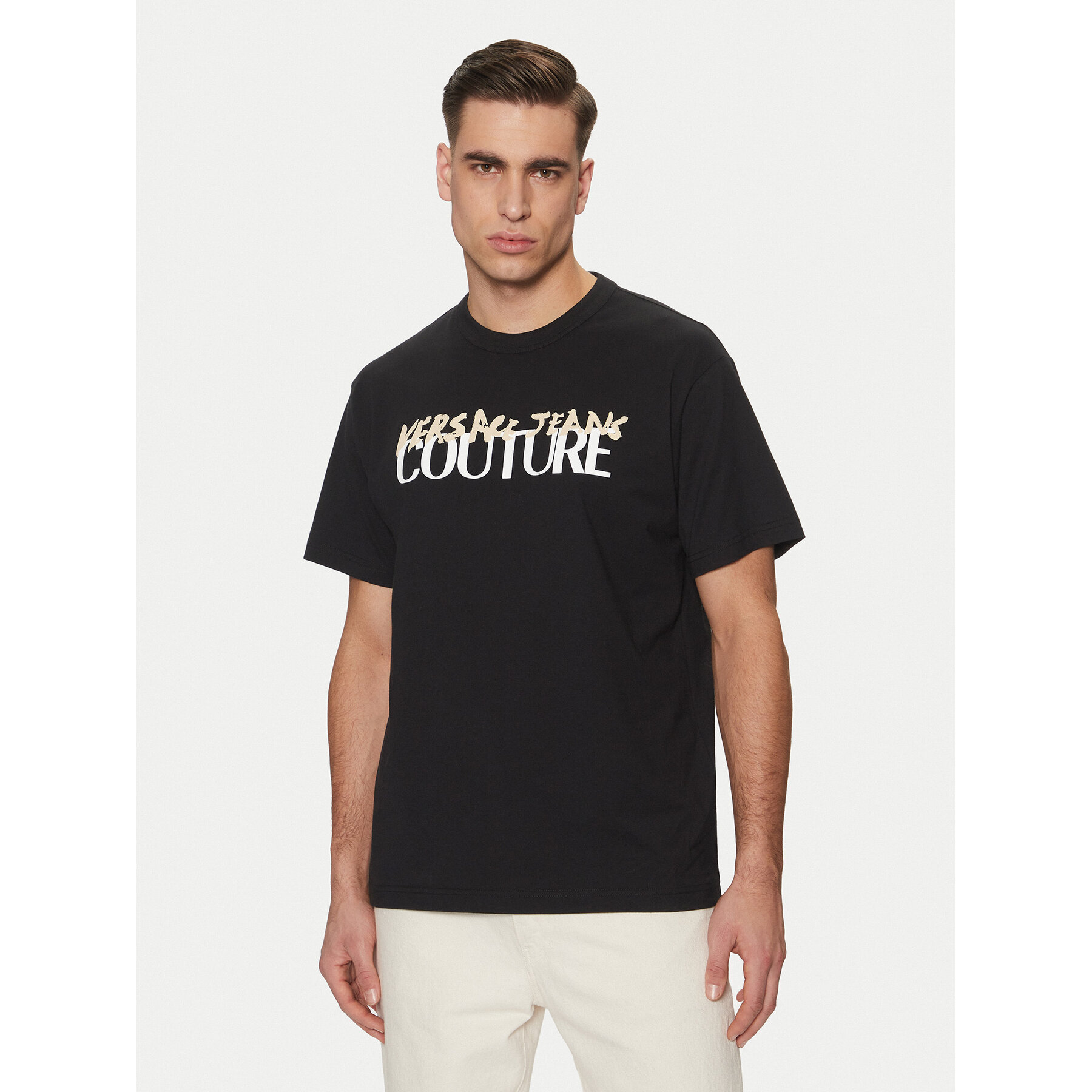 Versace Jeans Couture Póló 78GAHE06 Fekete Regular Fit