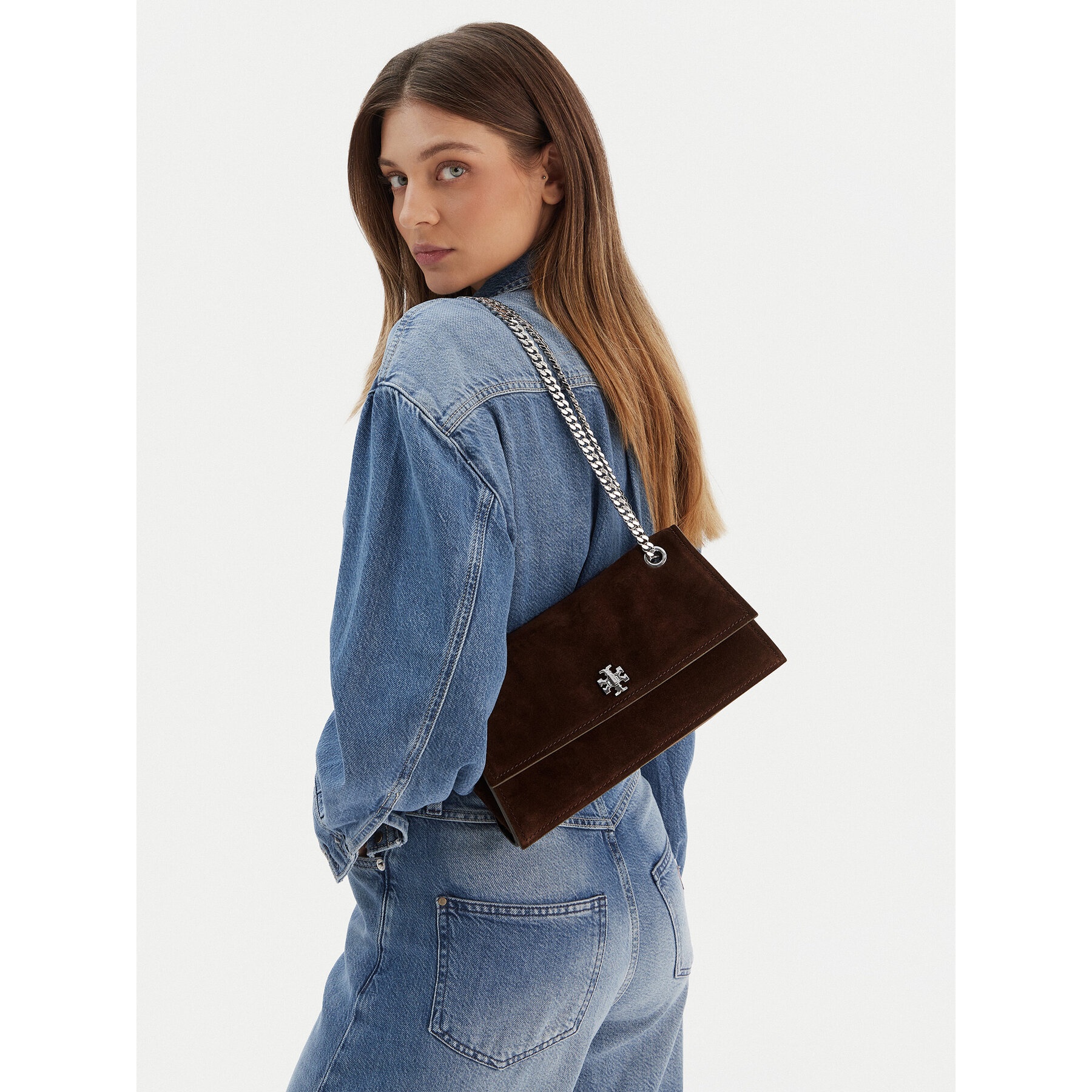 Kabelka Tory Burch Kira Turnlock Suede Shouldr Bag 169176 Hnedá
