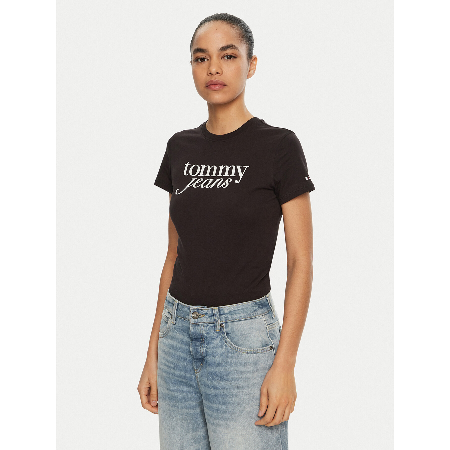 Tommy Jeans Póló Essential DW0DW19447 Fekete Slim Fit