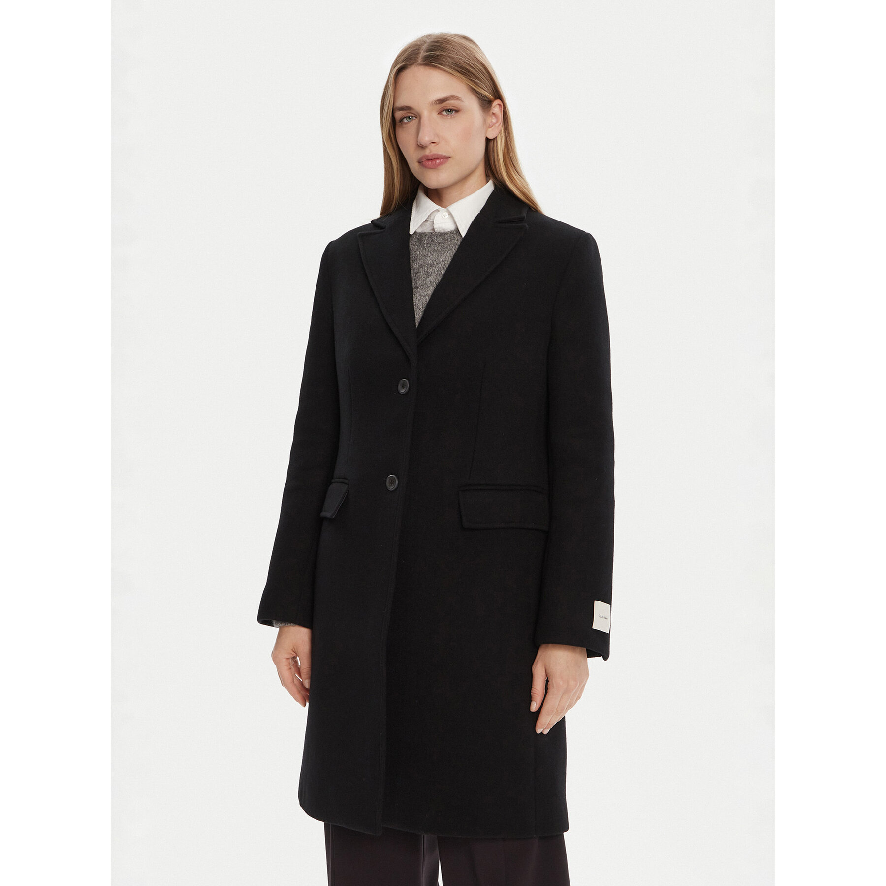 Calvin Klein Wollmantel LV044D558G Schwarz Slim Fit