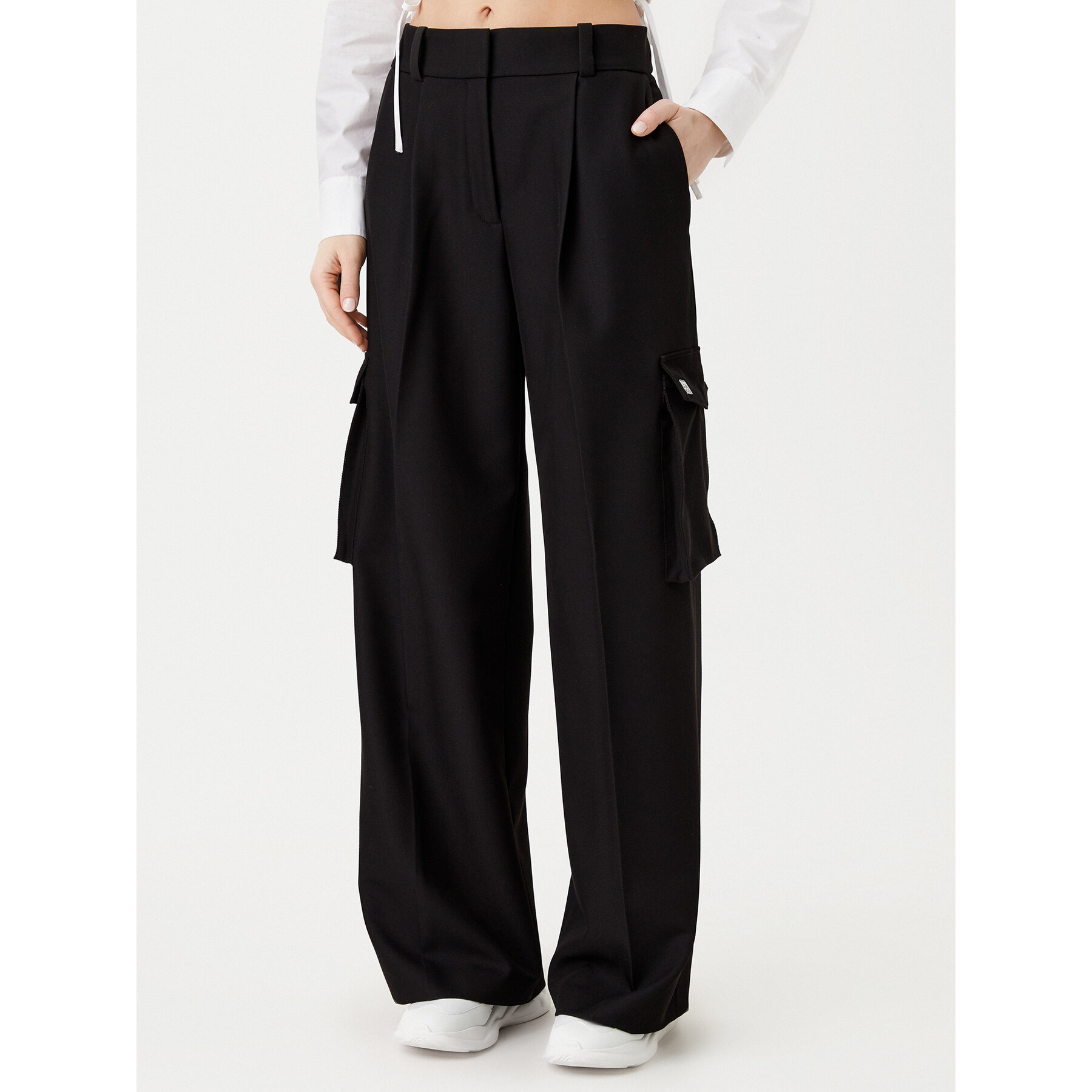 HUGO Stoffhose Hubike 50530970 Schwarz Wide Leg