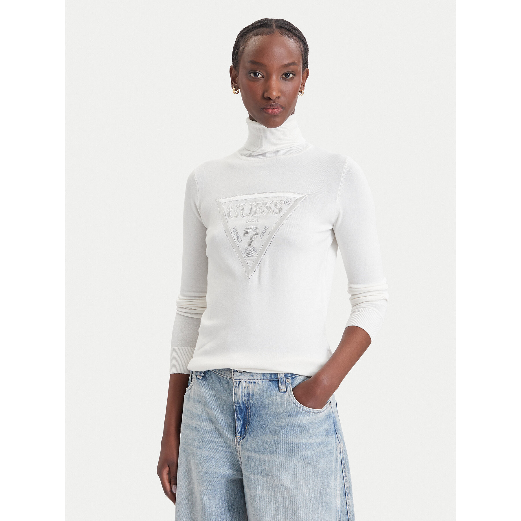 Guess Rollkragenpullover W6BR54 Z1455 Creme Regular Fit