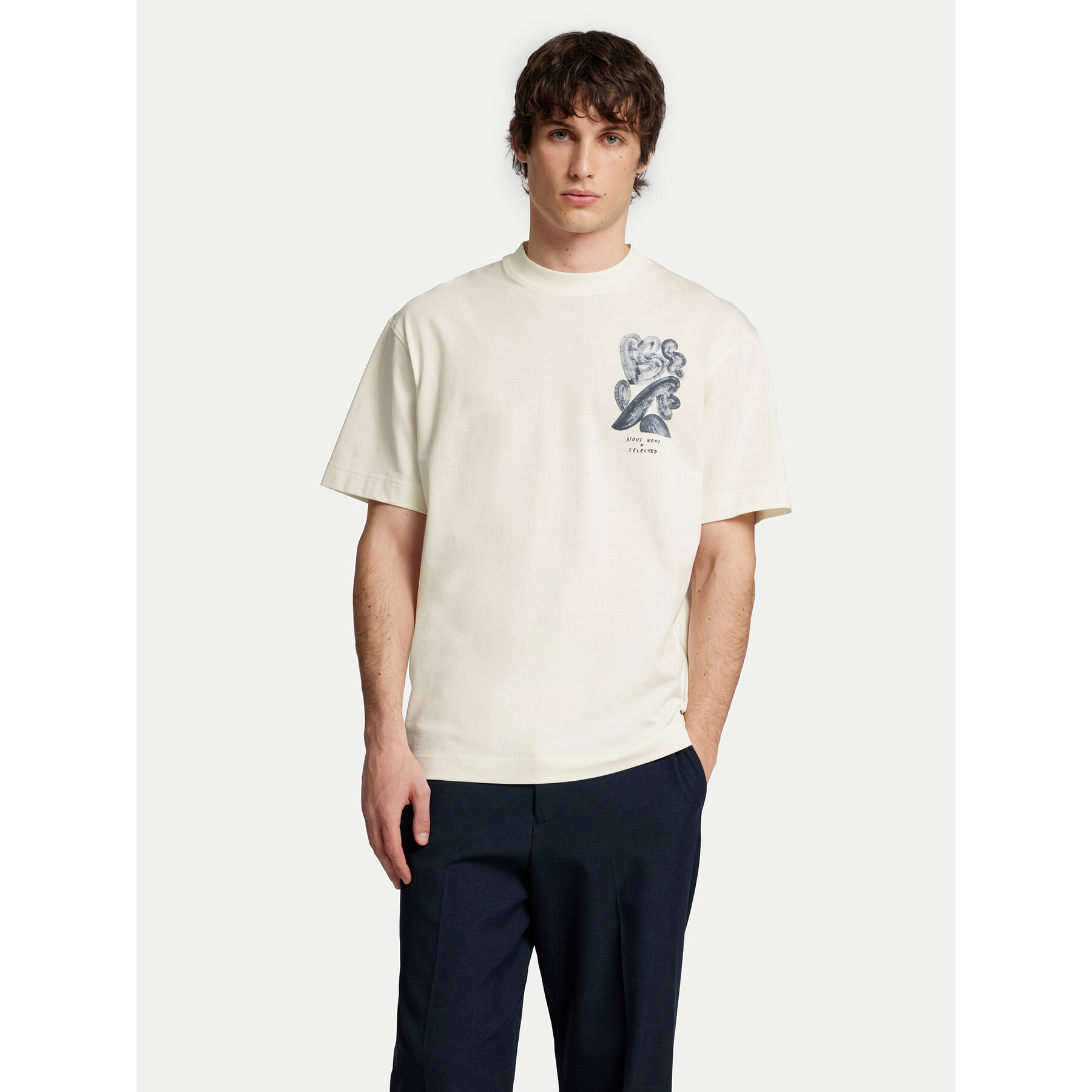 Selected Homme T-Shirt Will 16097225 Εκρού Relaxed Fit