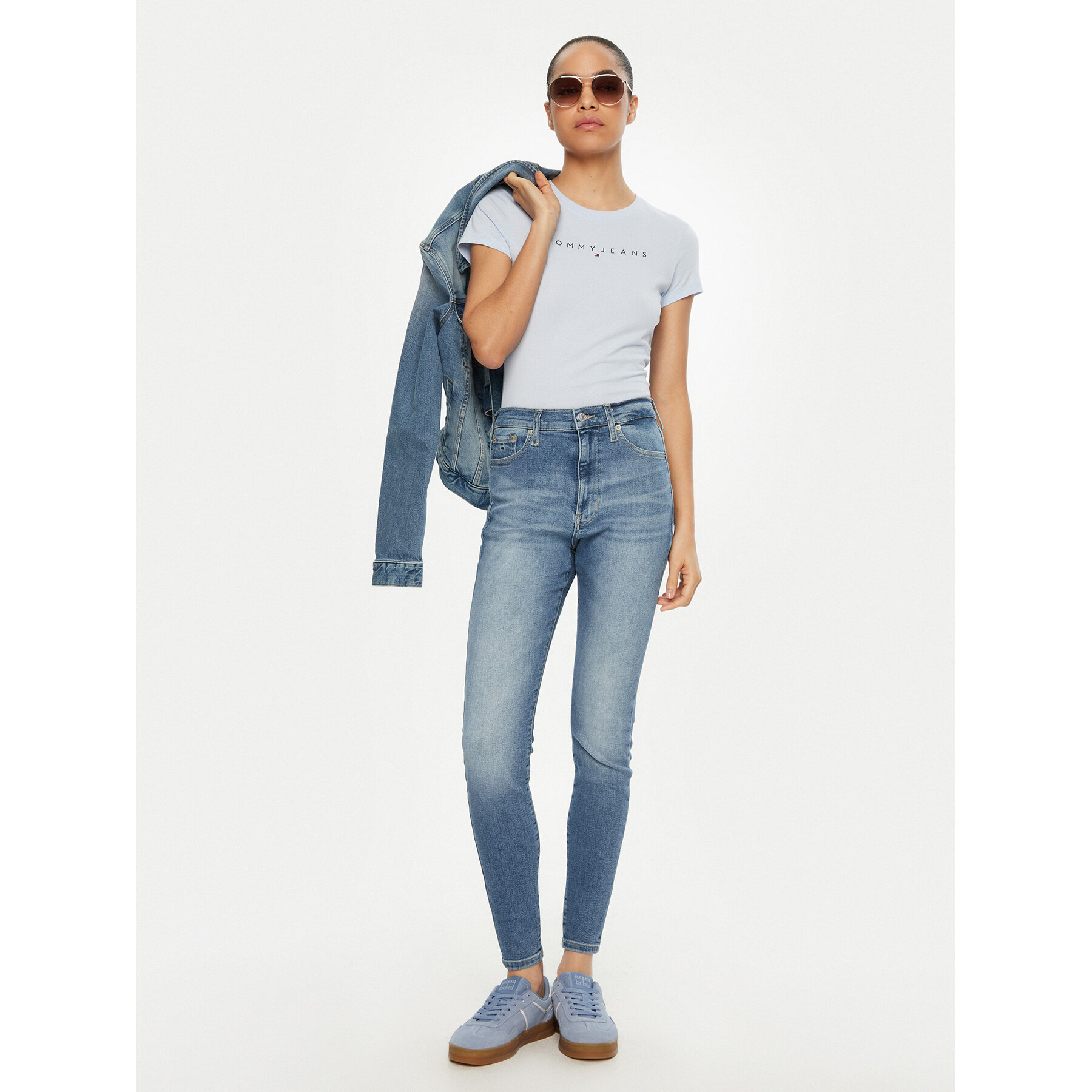 Tommy Jeans Póló Linear DW0DW18398 Kék Slim Fit
