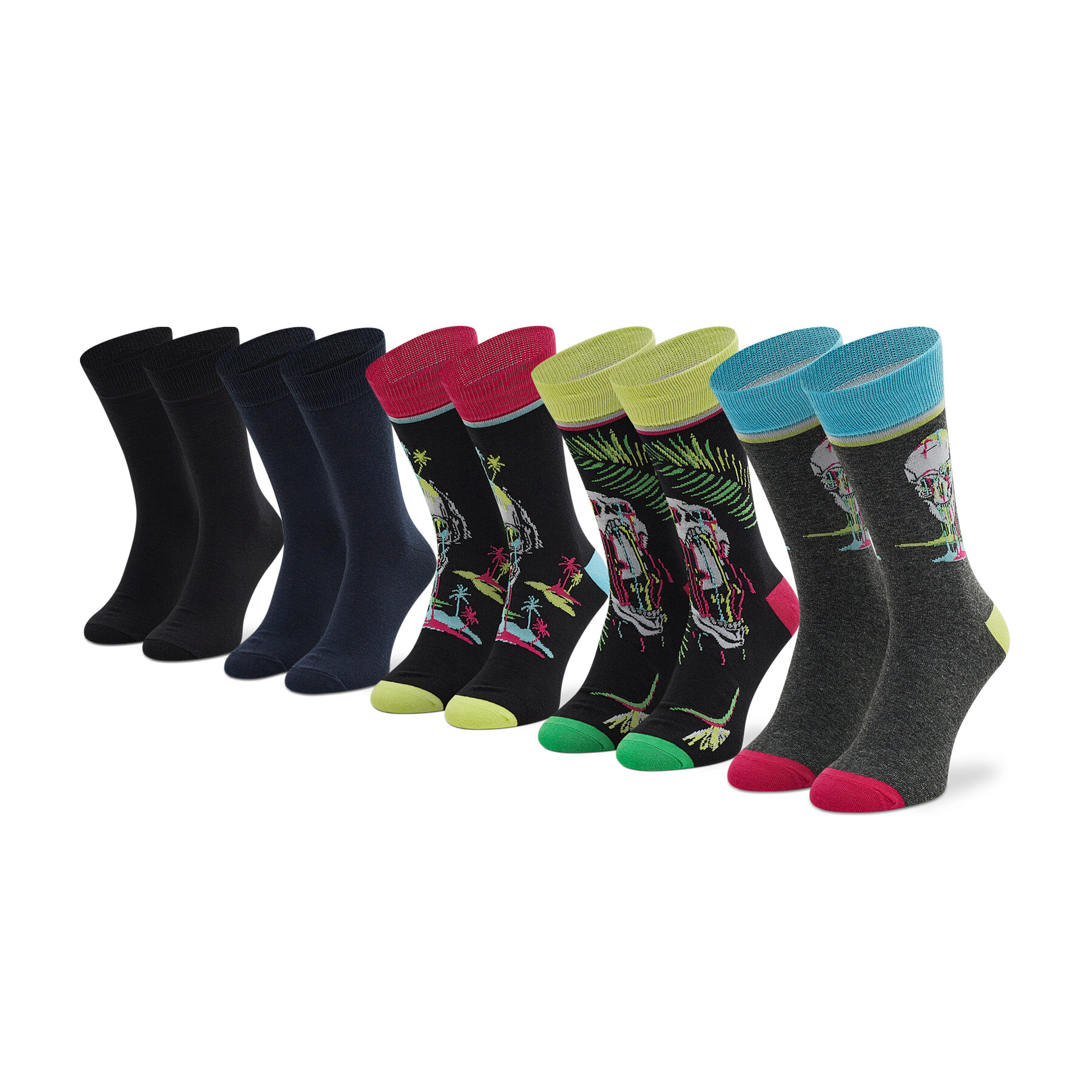 Set de 5 perechi de șosete lungi pentru bărbați Jack&Jones Jacmelting Skull Sock 5-Pack 12205273 Black/Safety Yel (5-pack) imagine noua