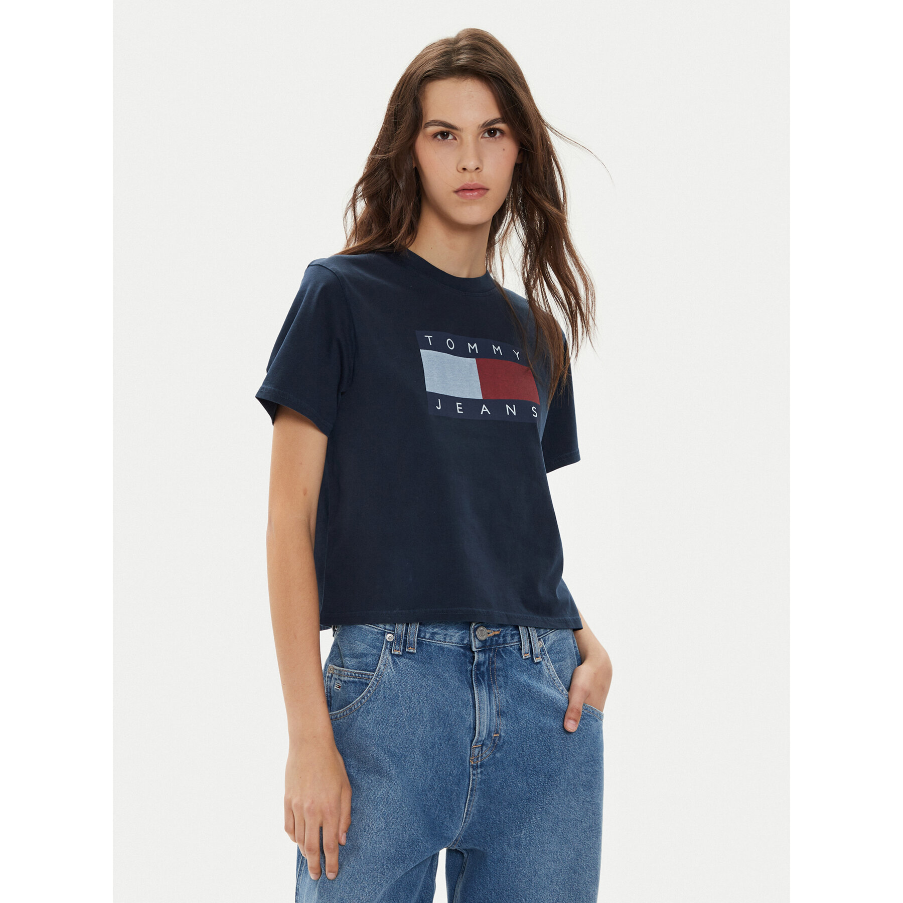 Tommy Jeans T-Shirt Flag DW0DW18629 Σκούρο μπλε Boxy Fit
