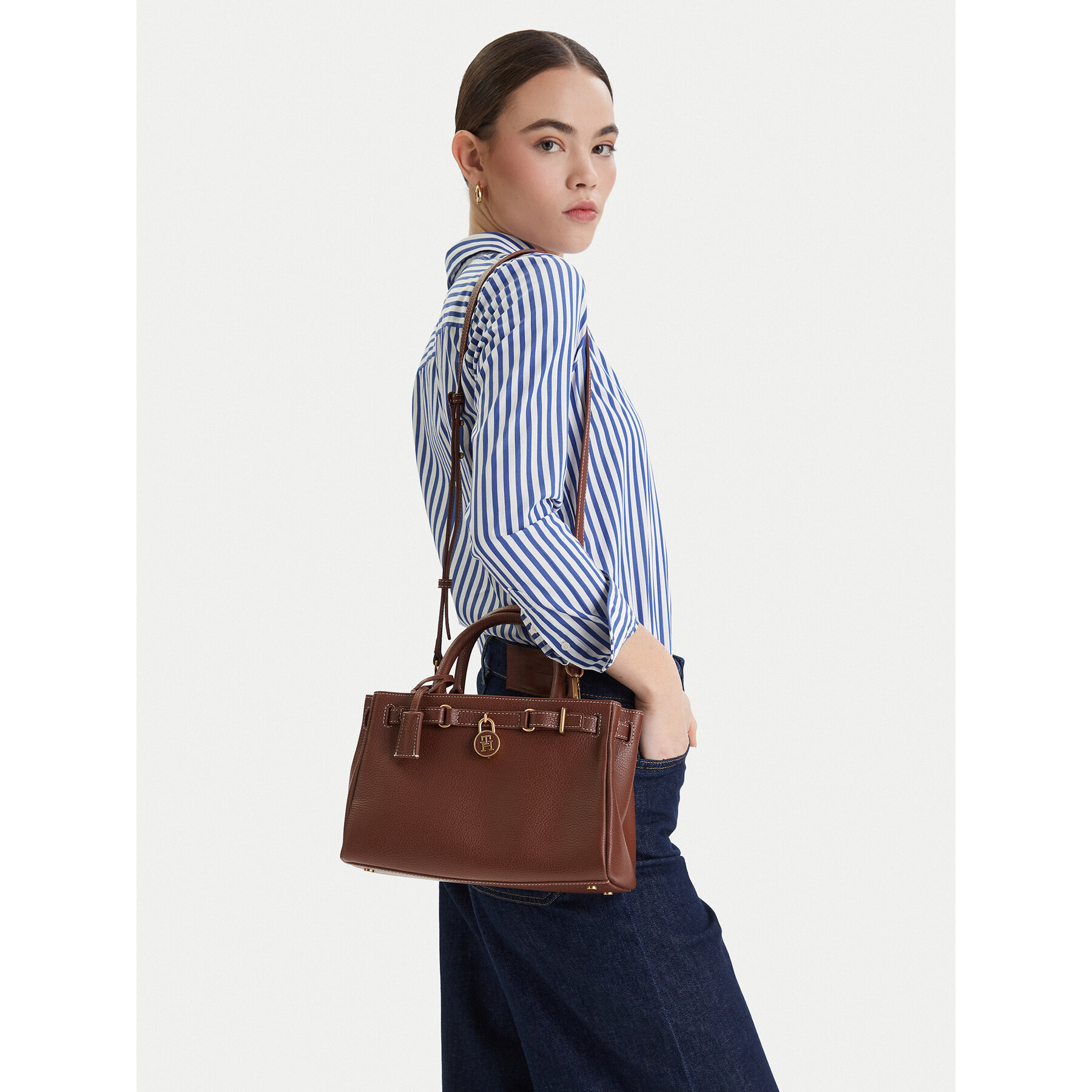 Borsetta Tommy Hilfiger American Icon Mini Tote Leather AW0AW17926 Marrone