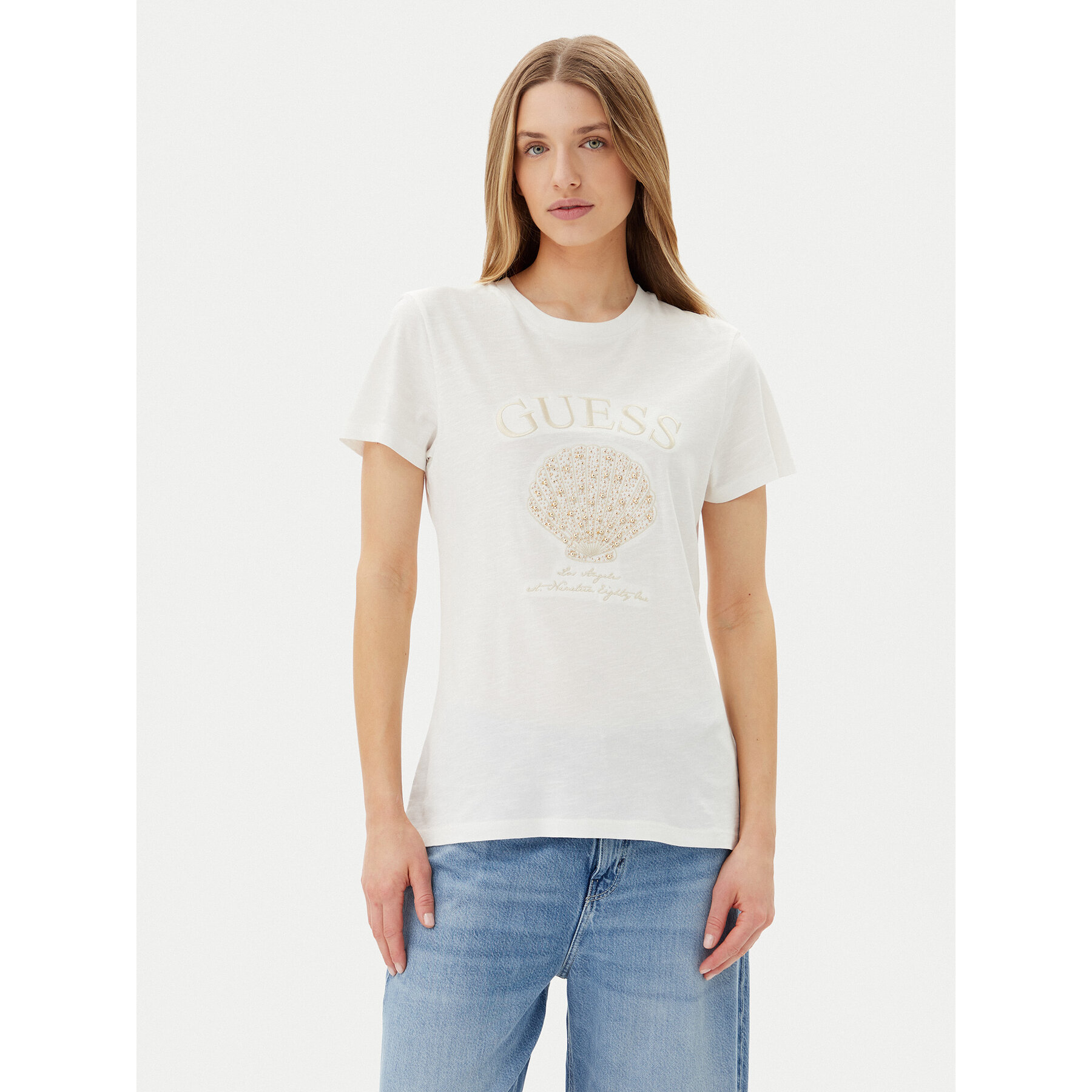 Guess Marškinėliai E5GI03 K8G01 Balta Regular Fit